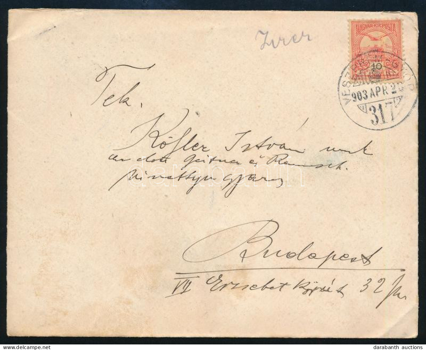 1903 Levél VESZPRÉM-GYŐR Vasúti Mozgóposta Bélyegzéssel / Cover With Railway Postmark - Andere & Zonder Classificatie