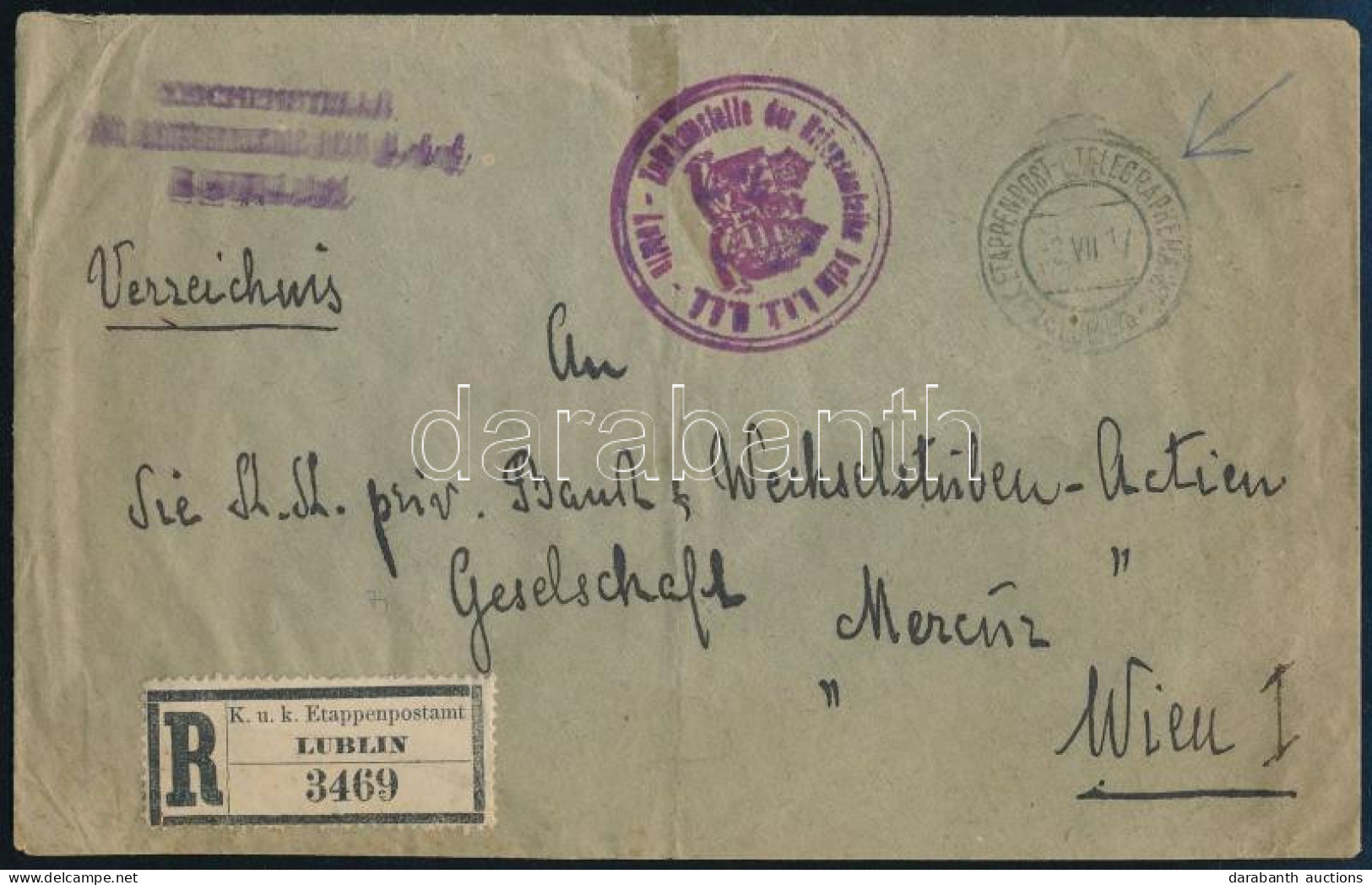 1917 Ajánlott Levél Bécsbe / Registered Cover To Vienna "K.u.k. EP TELEGRAPHEN LUBLIN" - Other & Unclassified