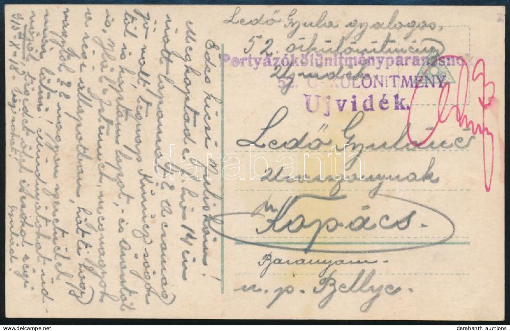 1915 Tábori Posta Levelezőlap / Field Postcard "Portyázókülönítmény Parancsnokság 52. ŐRKÜLÖNÍTMÉNY ÚJVIDÉK" - Altri & Non Classificati