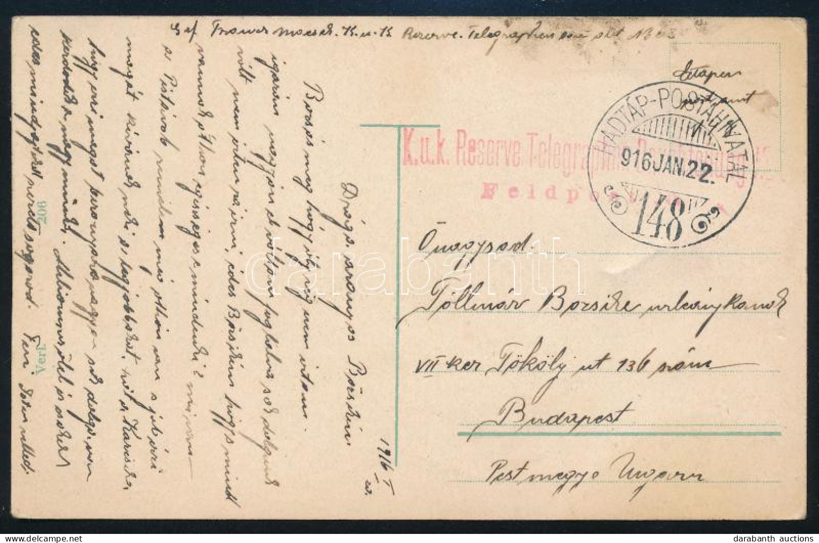 1916 Tábori Posta Képeslap / Field Postcard "K.u.k. Reserve Telegraphen" + "HP 148" - Altri & Non Classificati