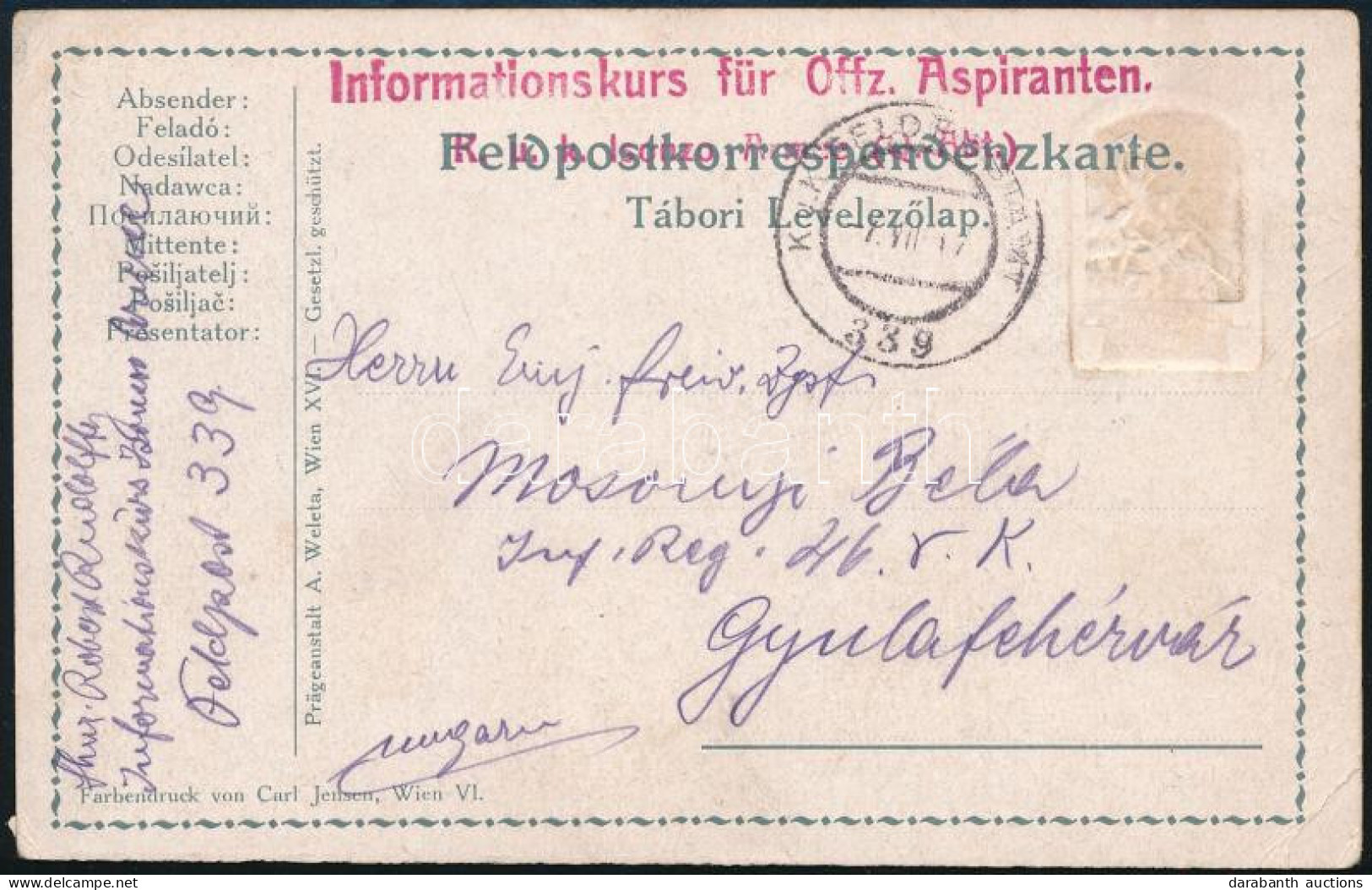 1917 Tábori Posta Képeslap / Field Postcard "Informationskurs Für Offz. Aspiranten K.u.k. Isonzo" + "FP 339" - Otros & Sin Clasificación