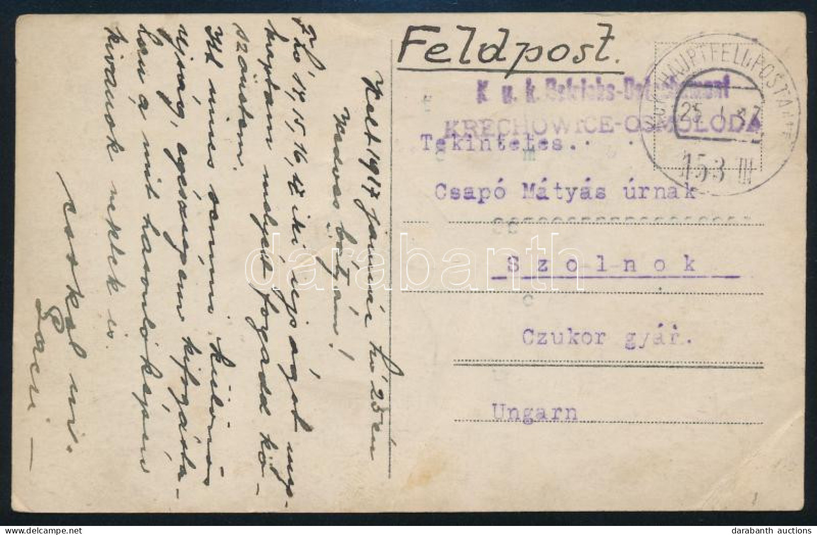 1917 Tábori Posta Képeslap / Field Postcard "KRECHOWICE-OSMOLODA" + "HP 153 III" - Other & Unclassified