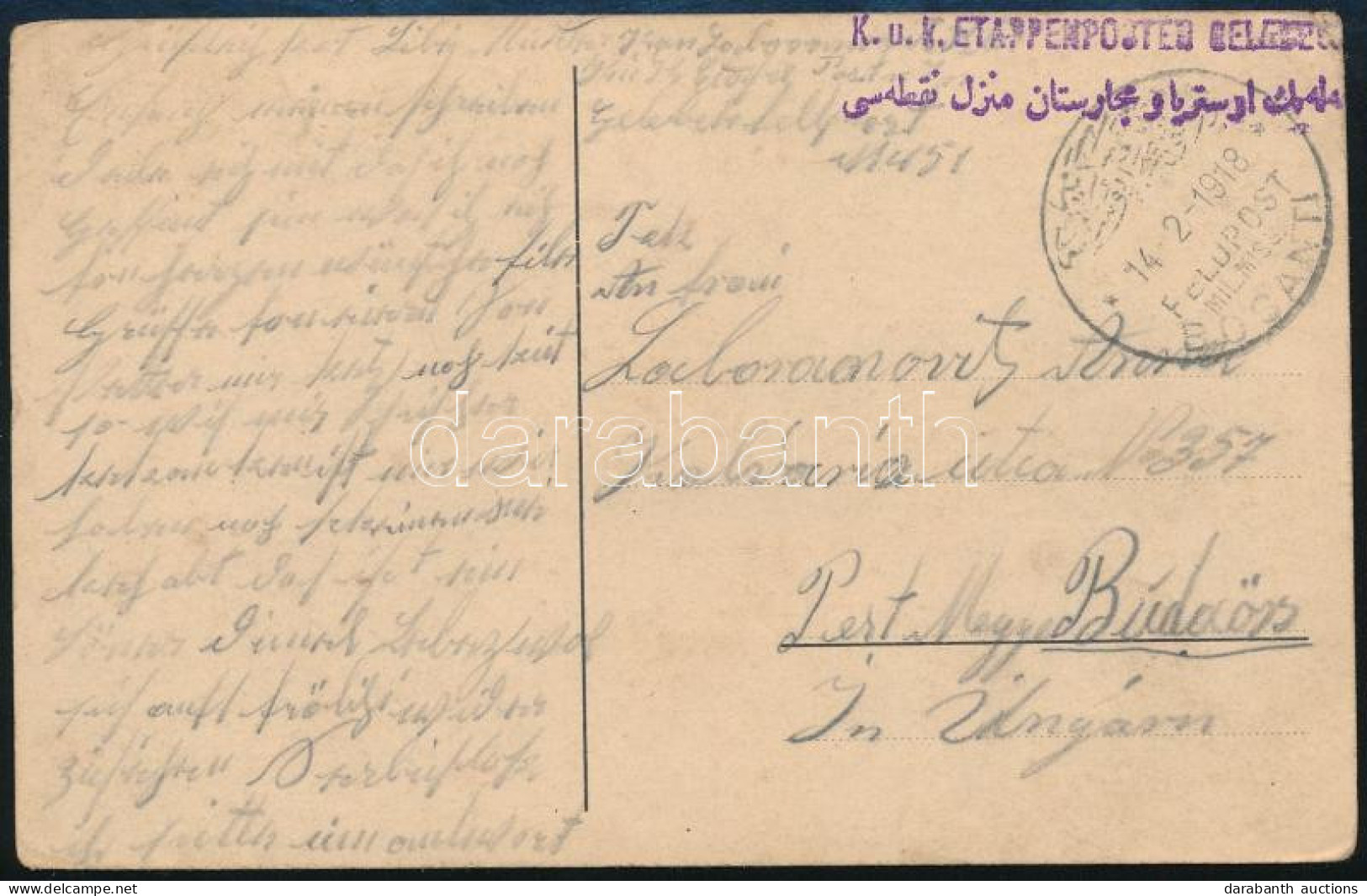 1918 Törökországból Küldött Tábori Posta Képeslap Budaörsre, Kétnyelvű Cenzúra és Postabélyegzésekkel / Field Postcard F - Sonstige & Ohne Zuordnung