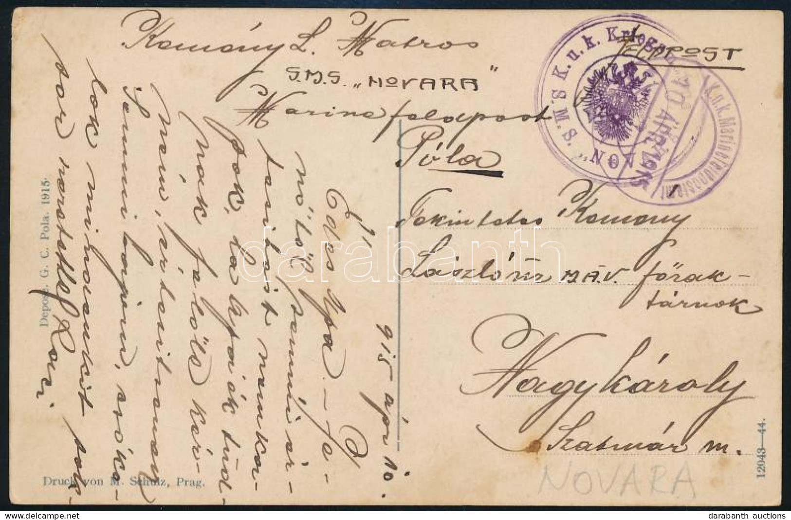 1915 Tábori Posta Képeslap / Field Postcard "S.M.S. NOVARA" - Andere & Zonder Classificatie