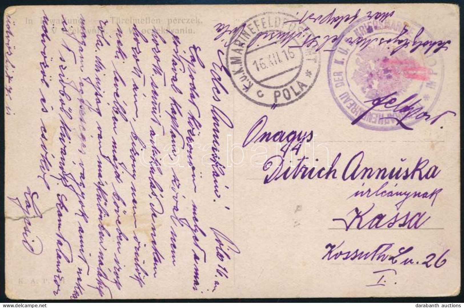 1916 Tábori Posta Képeslap / Field Postcard "TELEGRAPHENBUREAU DER K.U.K. KRIEGSMARINE IN POLA" - Sonstige & Ohne Zuordnung