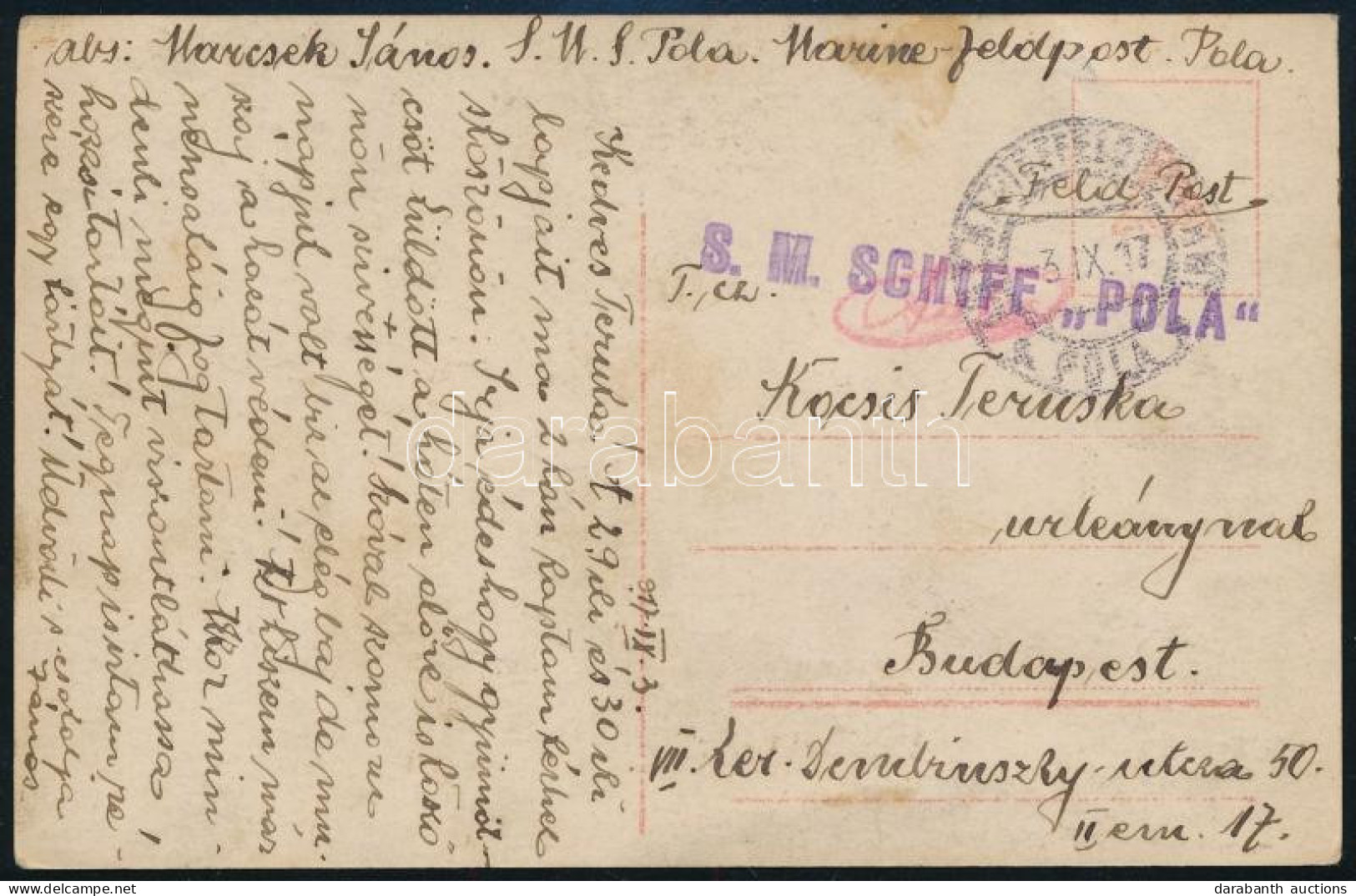 1917 Tábori Posta Képeslap / Field Postcard "S.M. SCHIFF POLA" - Altri & Non Classificati