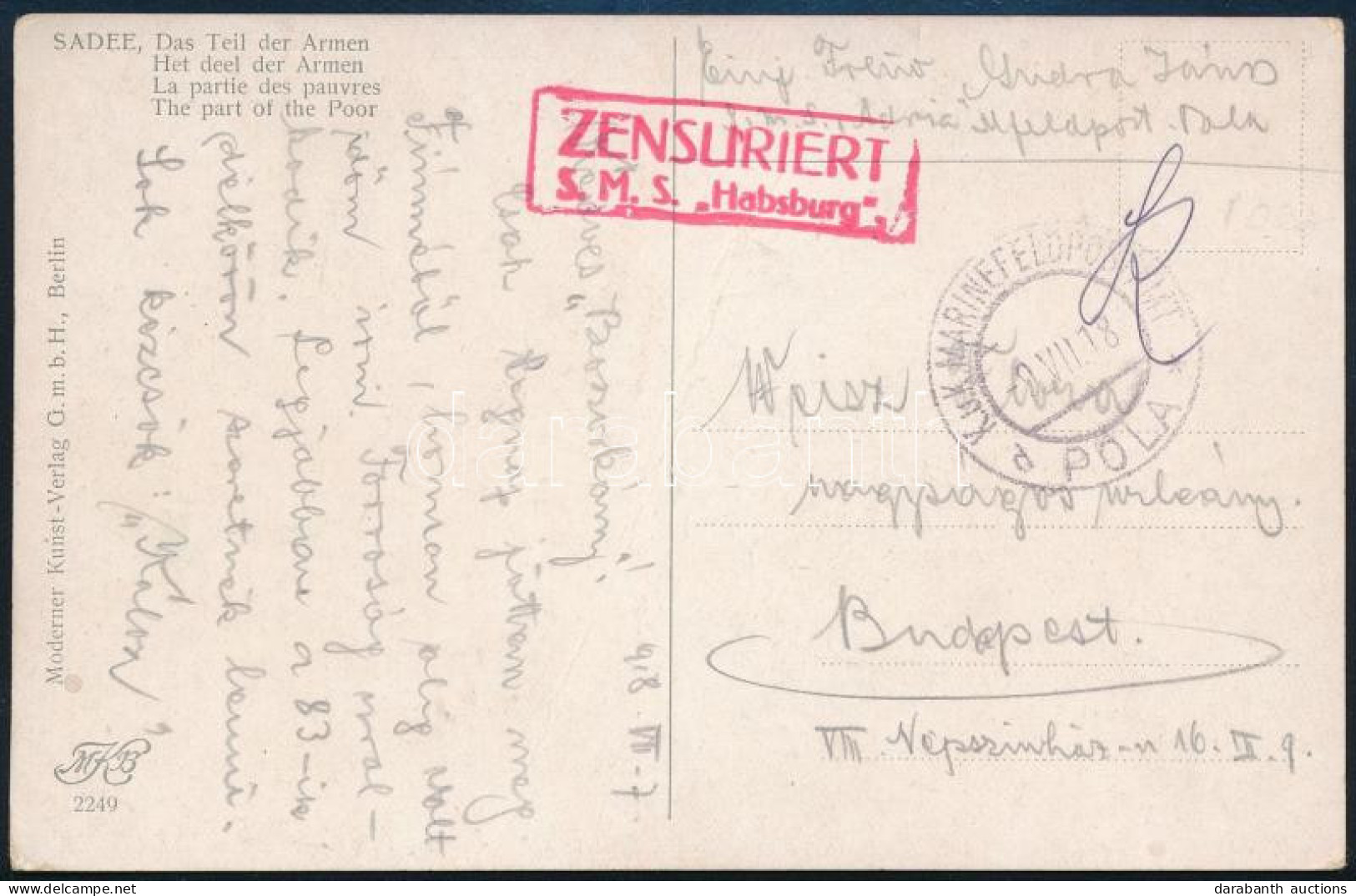 1918 Tábori Posta Képeslap / Field Postcard "S.M.S. Habsburg" - Sonstige & Ohne Zuordnung