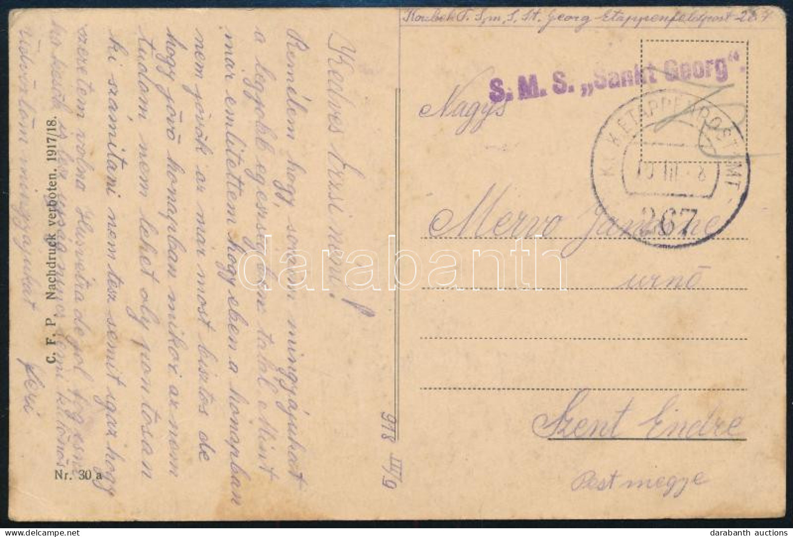 1918 Tábori Posta Képeslap / Field Postcard "S.M.S. Sankt Georg" - Other & Unclassified