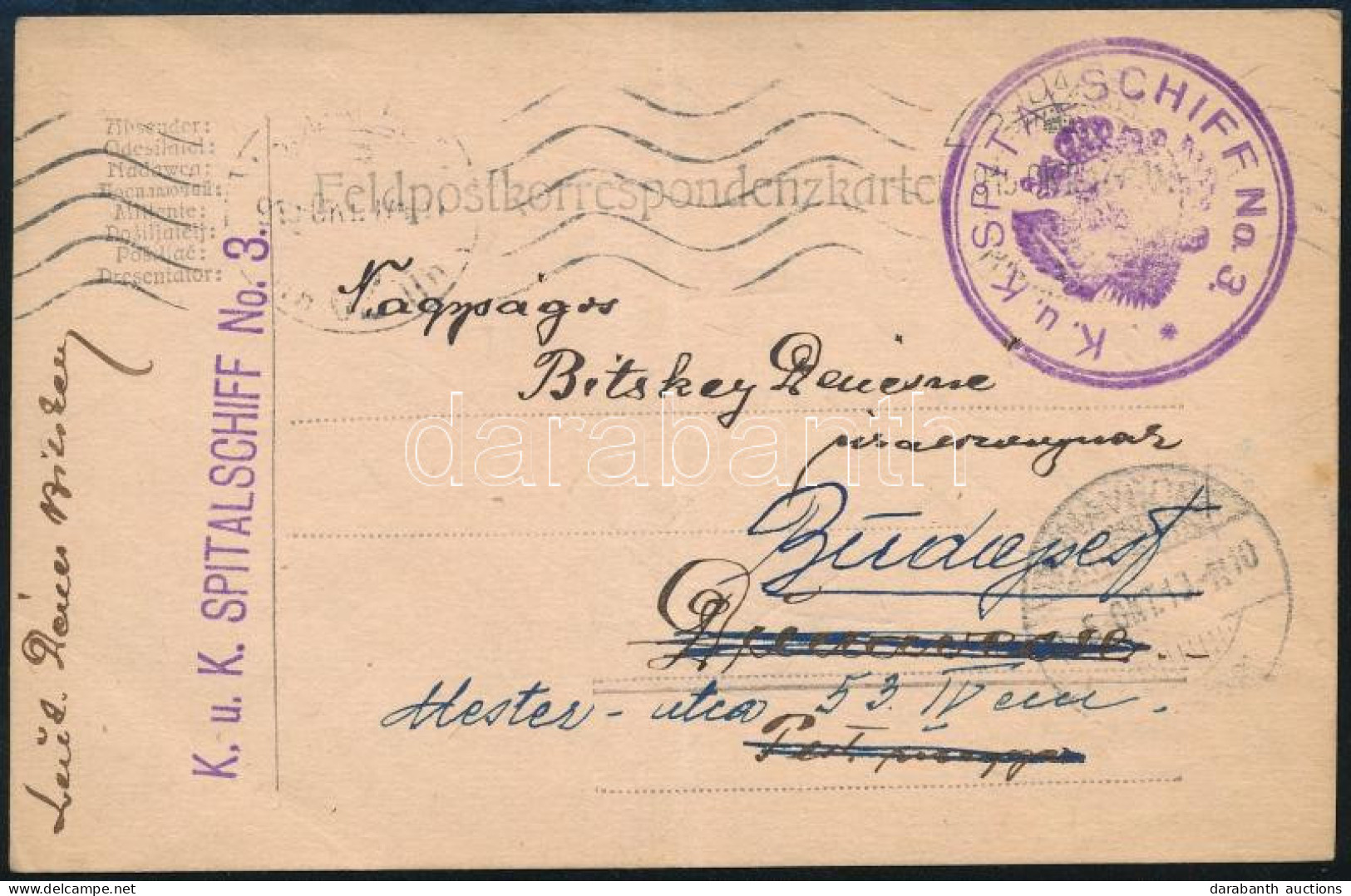 1915 Tábori Posta Levelezőlap / Field Postcard "K.u.K. SPITALSCHIFF No. 3." - Sonstige & Ohne Zuordnung