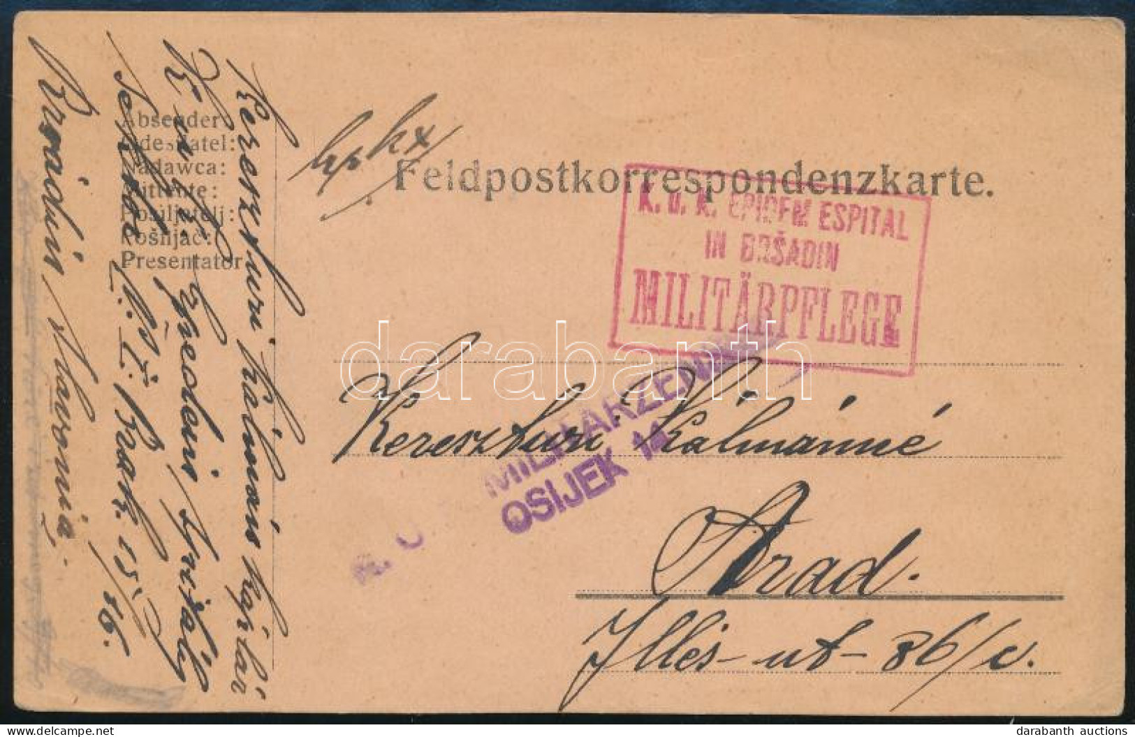 1917 Tábori Posta Levelezőlap / Field Postcard "K.u.k. EPIDEMIESPITAL IN BRSADIN" - Other & Unclassified