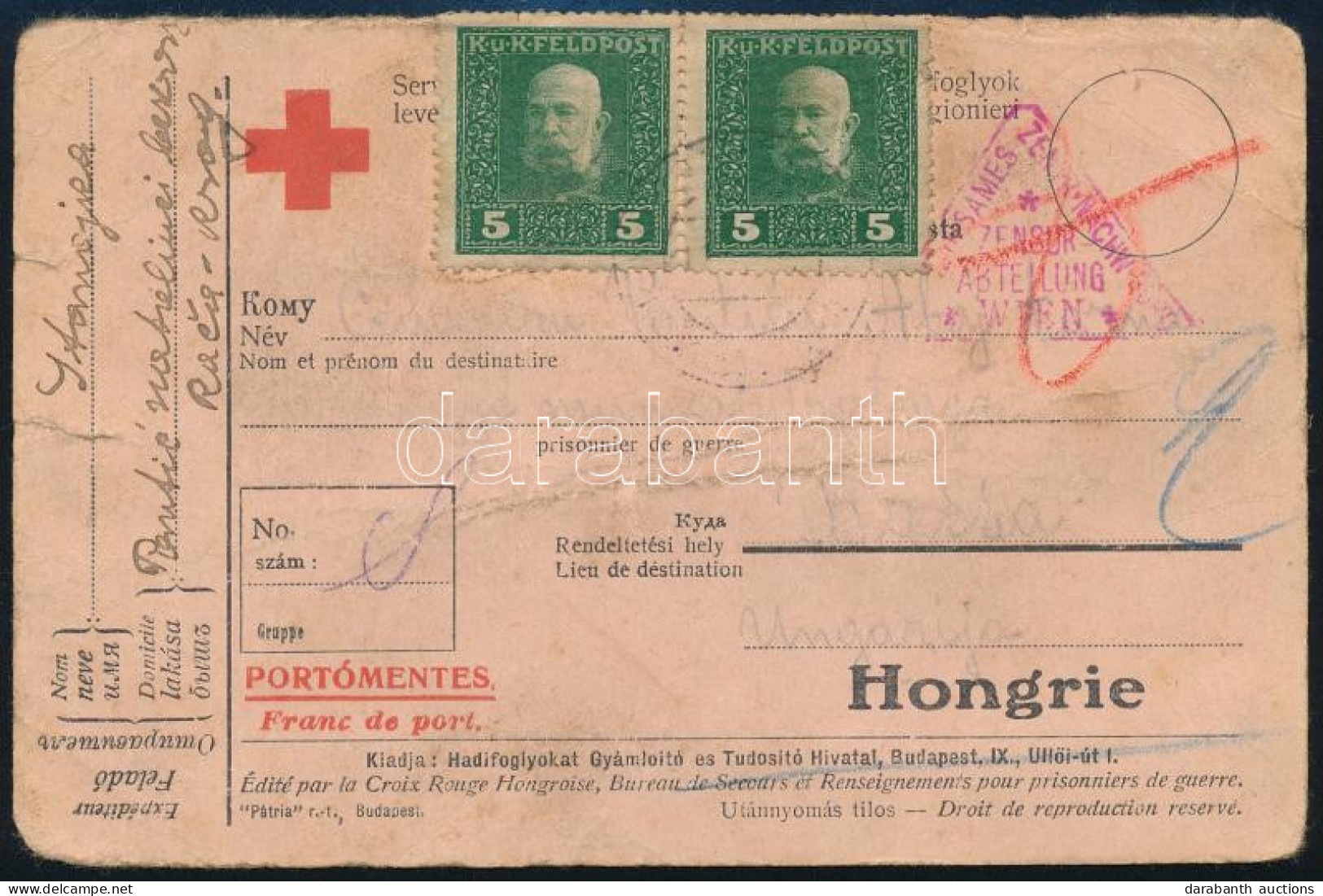 1918 Hadifogoly Levelezőlap K.u.k. Feldpost 5h Párral Bérmentesítve Kassára / POW Postcard With 5h Pair - Autres & Non Classés