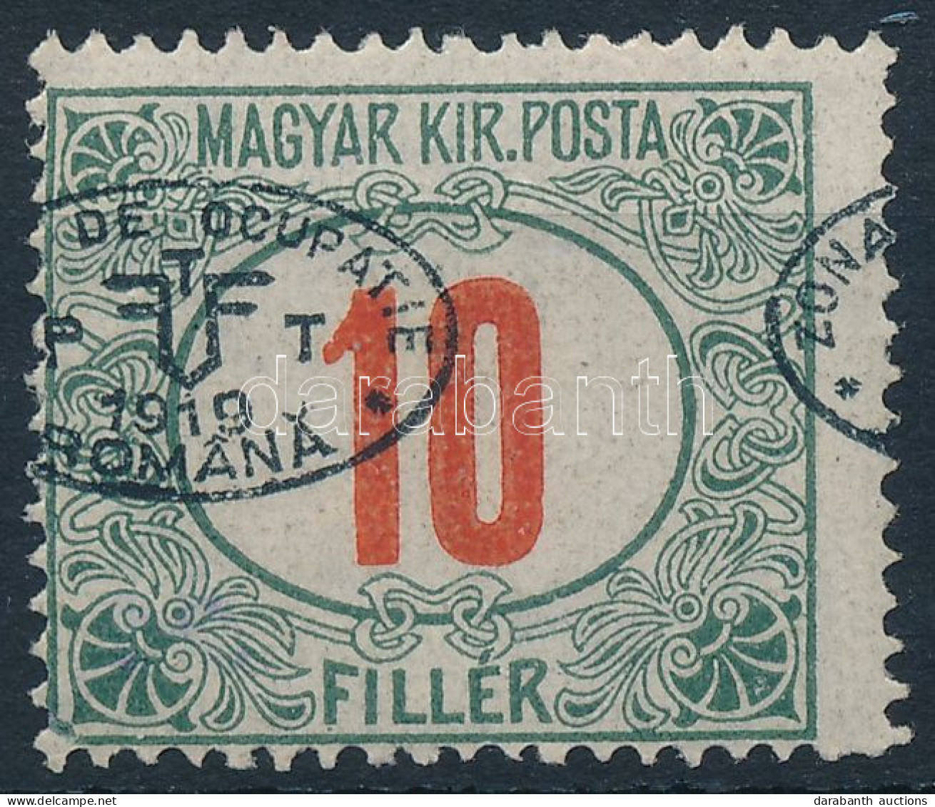 * Debrecen I 1919 Pirosszámú Portó 10f Eltolódott Felülnyomással / Mi P 6 Bodor With Shifted Perforation. Signed: Bodor - Autres & Non Classés