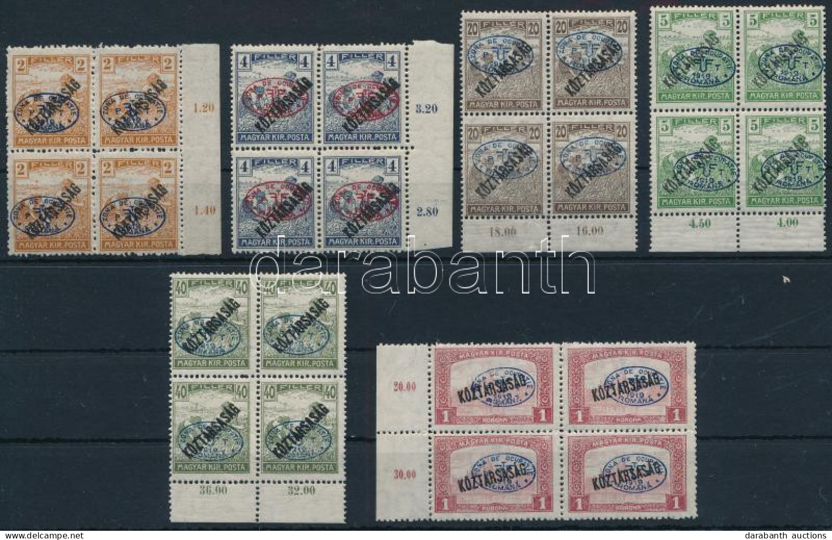 ** Debrecen I. 1919 6 Klf 4-es Tömb / 6 Different Blocks Of 4. Signed: Bodor - Autres & Non Classés