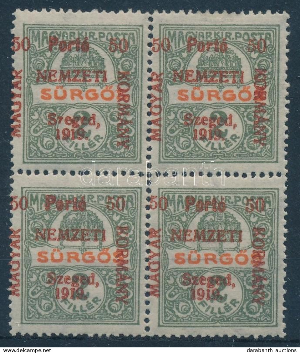 ** 1919 Portó 50f Négyestömb Lemezhibával / Block Of 4 With Plate Variety. Signed: Bodor - Otros & Sin Clasificación