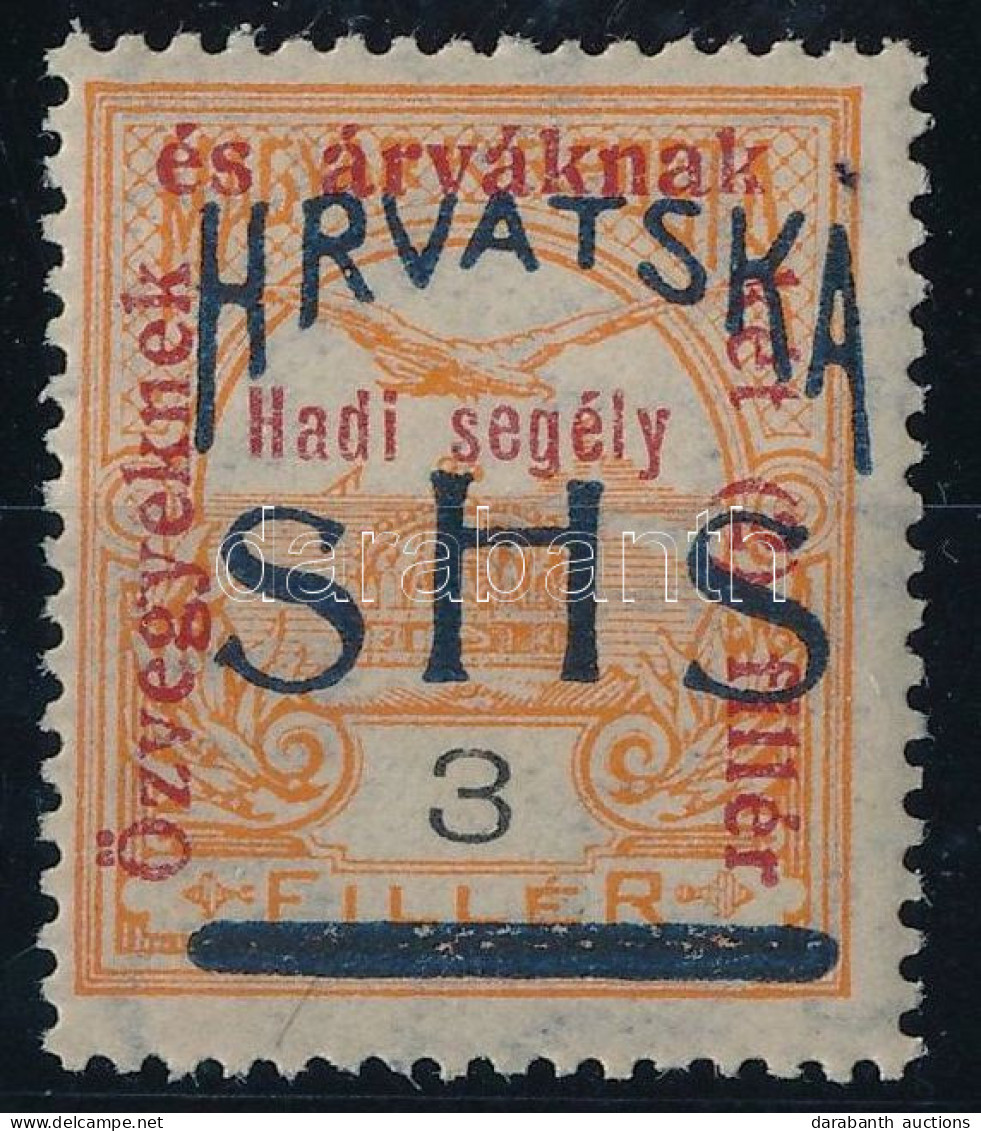 ** SHS 1918 Hadisegély 3f Próbanyomat / Proof. Signed: Bodor. Certificate: Zrinjscak - Sonstige & Ohne Zuordnung