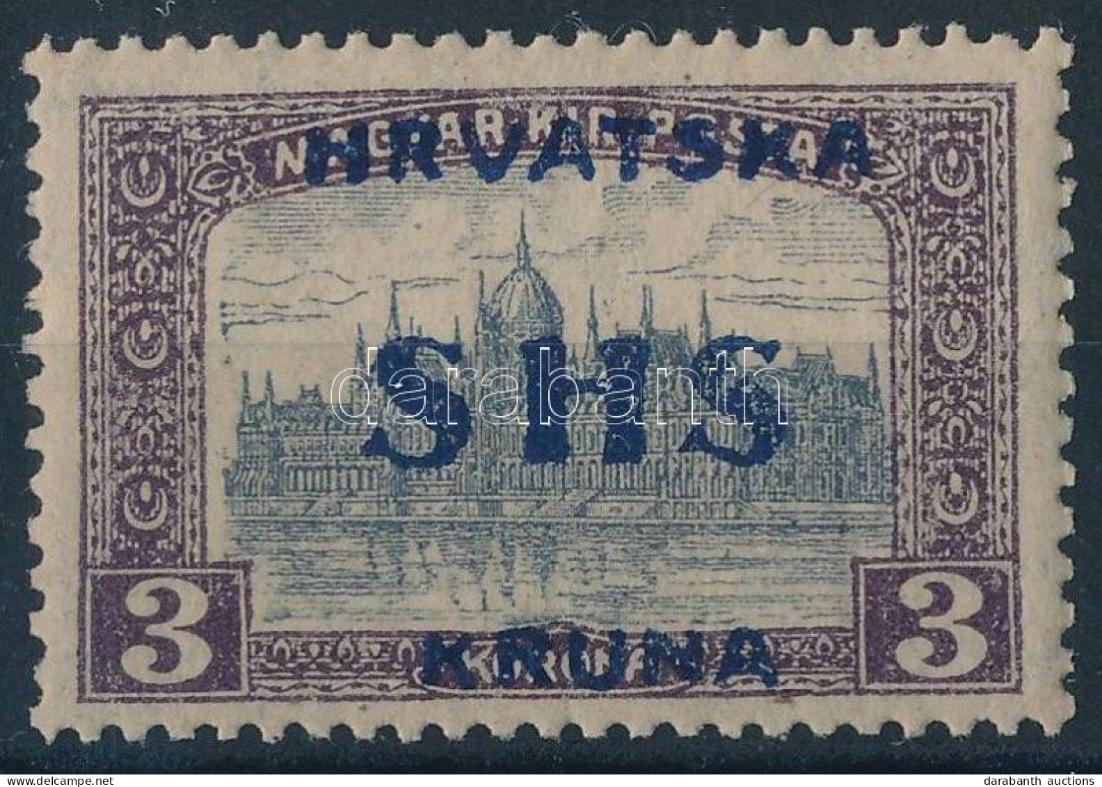 ** SHS 1918 Parlament 3K Eltérő Parlament 10K Típusú Felülnyomással / Mi 81 Overprint Variety. Signed: Bodor. Certificat - Other & Unclassified