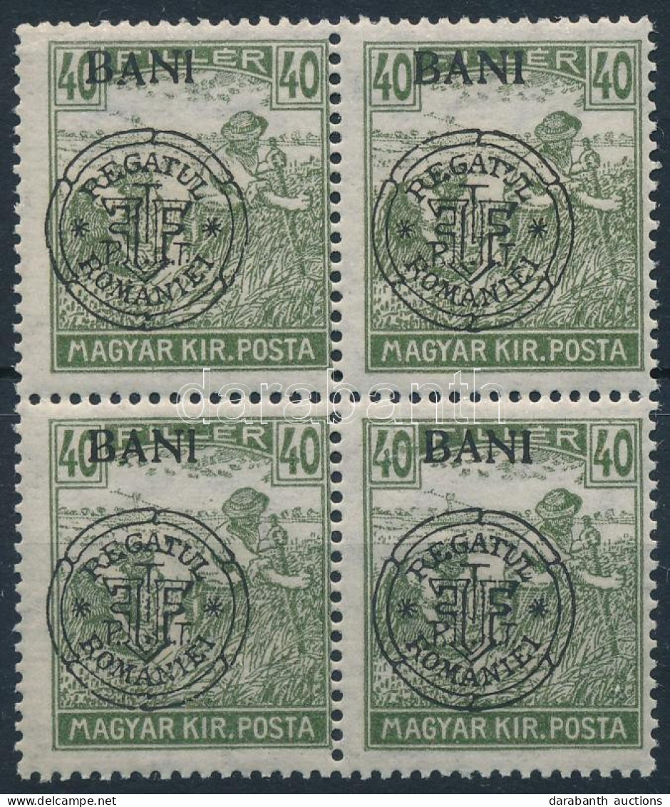 ** Kolozsvár 1919 Arató 40f 4-es Tömbben, A Jobb Felső Bélyegen Egyenes Szárú N Betű Lemezhiba / Mi 36 I. Block Of 4 Wit - Other & Unclassified