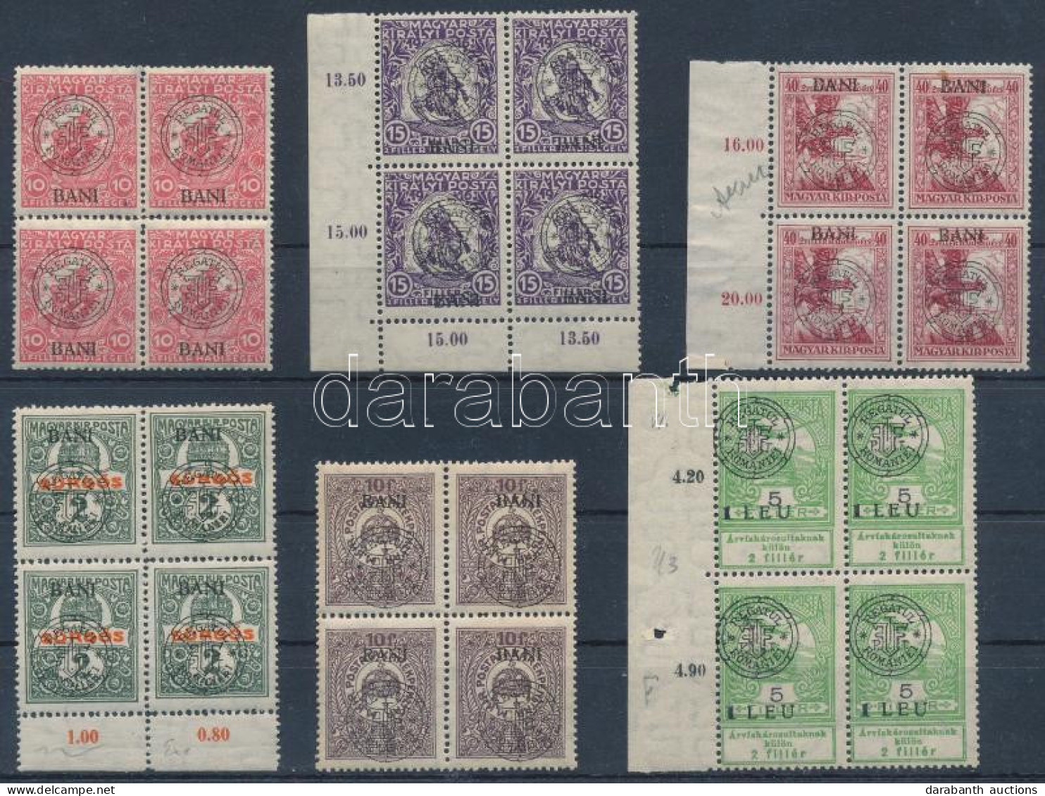 ** Kolozsvár 1919 6 Db 4-es Tömb / 6 Block Of 4 Signed: Bodor - Autres & Non Classés