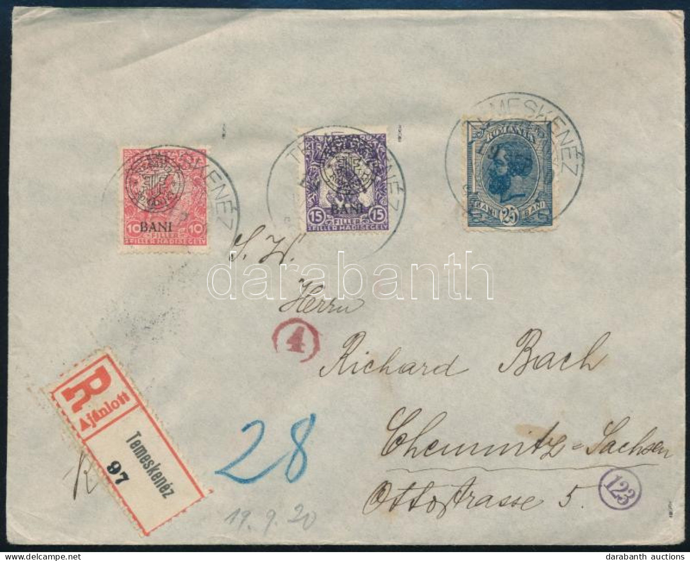 1920 Cenzúrázott Ajánlott Levél Román és Kolozsvári Vegyes Bérmentesítéssel / Censored Registered Postcard With Mixed Fr - Autres & Non Classés