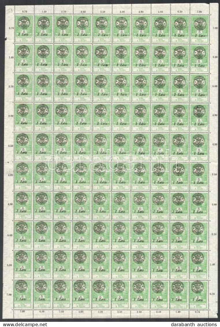 ** Nagyvárad 1919 Árvíz 1L/5f 3/B Típus Hajtott 100-as ívben / Complete Folded Sheet. Sign: Bodor (fogelválások / Aparte - Andere & Zonder Classificatie