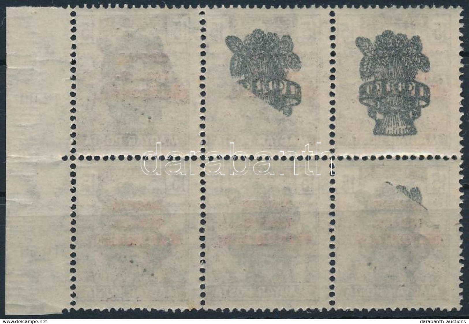 ** 1920 Búzakalász 15f ívszéli Hatostömb Részleges Gépszínátnyomattal / Mi 298 Block Of 6 With Machine Offset - Andere & Zonder Classificatie