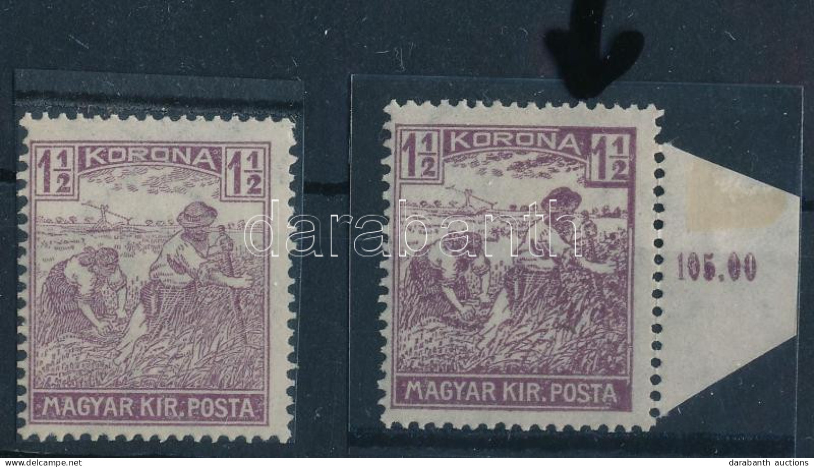 * 1920 Arató 1 1/2K ívszéli Bélyeg, Túlfestékezett Keret + Támpéldány / Mi 333 Overinked - Other & Unclassified