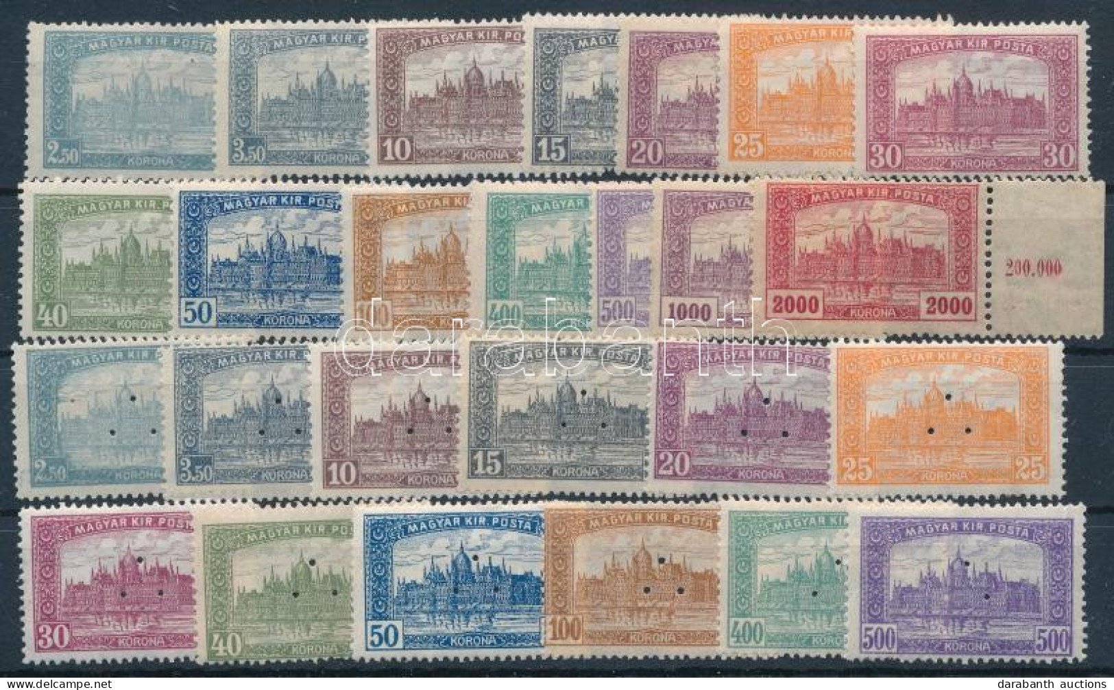 ** 1921 Parlament Sor + Hármaslyukasztással (10.000) / Mi 355-368 Set + Set With 3 Hole Punching - Other & Unclassified