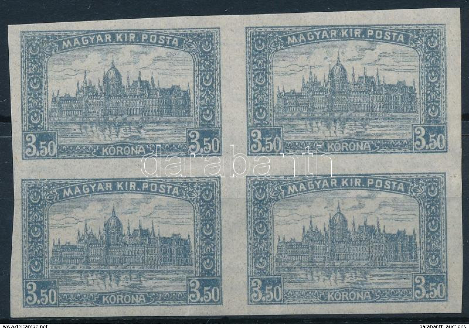 **, * 1921 Parlament 3,50K Vágott Négyestömb (ráncok) / Mi 356 Imperforate Block Of 4 (creases) - Andere & Zonder Classificatie