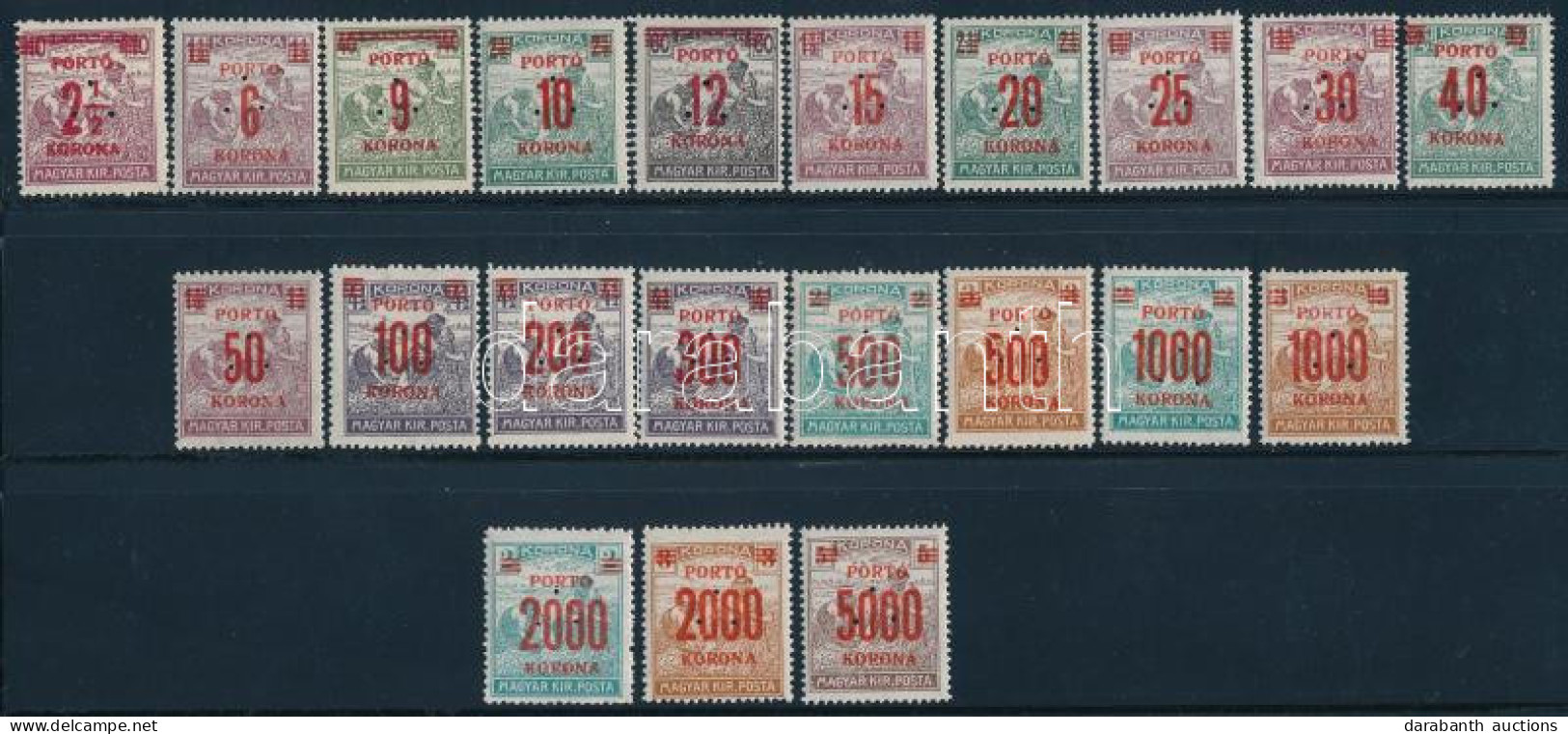 **, * 1921/1925 Kisegítő Portó Sor Hármaslyukasztással / Complete Postage Due Set With 3 Hole Punching (500K/2K Falcos / - Sonstige & Ohne Zuordnung