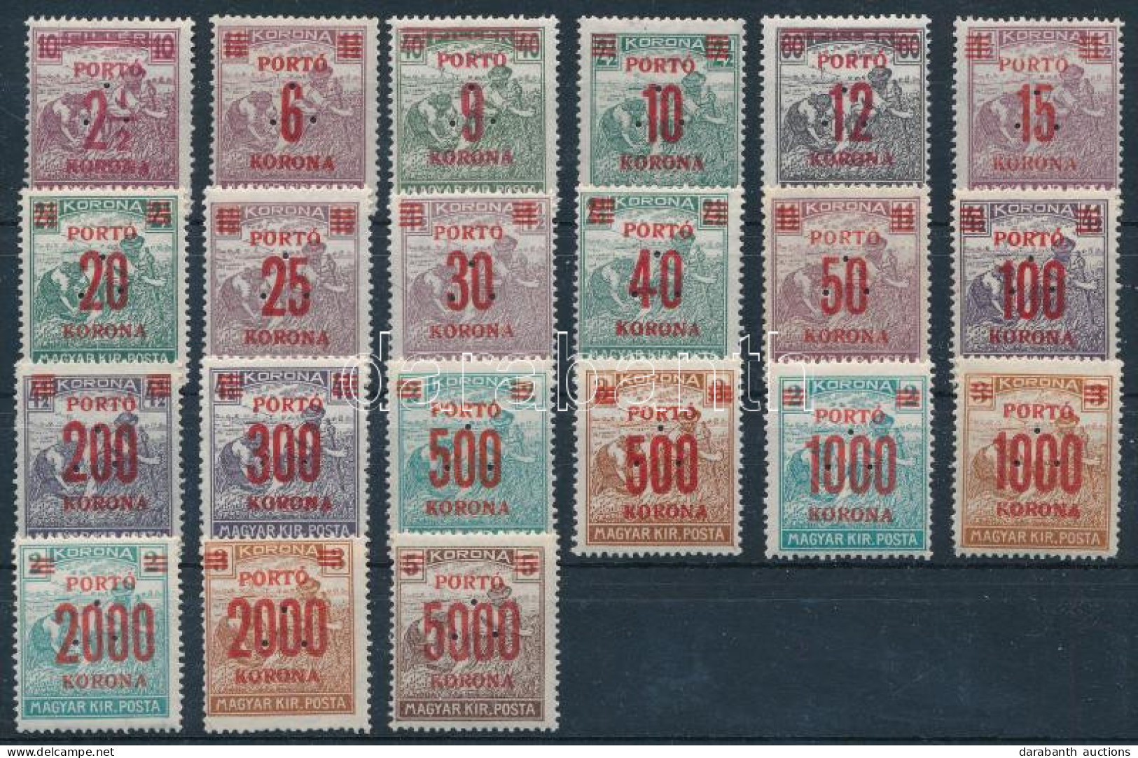 **, (*) 1921 Kisegítő Portó Sor Hármaslyukasztással (**14.500) (2000K/3K Gumi Nélkül) / Postage Due Set With 3 Hole Punc - Autres & Non Classés