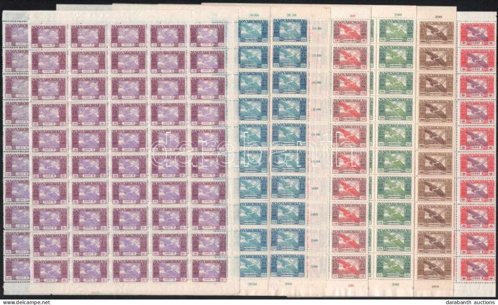 ** 1924 Ikarusz Sor Hajtott Teljes ívekben, A 2000K, 5000K ívdarabokban (150.000) / Mi 383-388 Set Folded Complete Sheet - Other & Unclassified