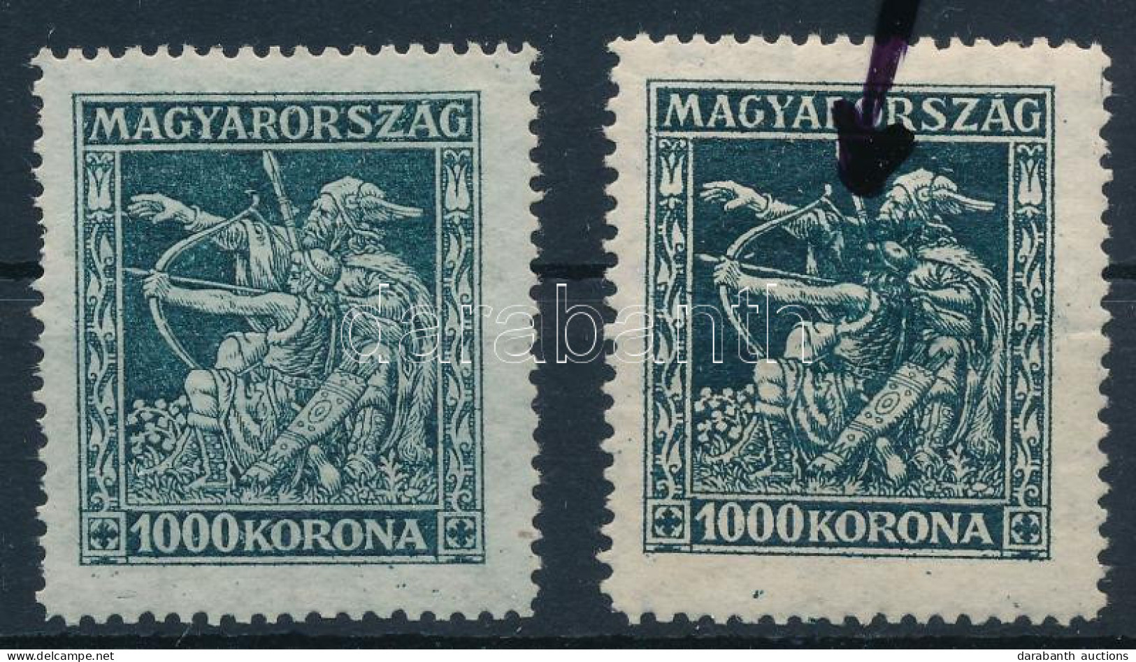 * 1924 Jótékonyság I. 1000K Túlfestékezett, Zöld Elkenődés + Támpéldány / Mi 382 Overinked - Sonstige & Ohne Zuordnung