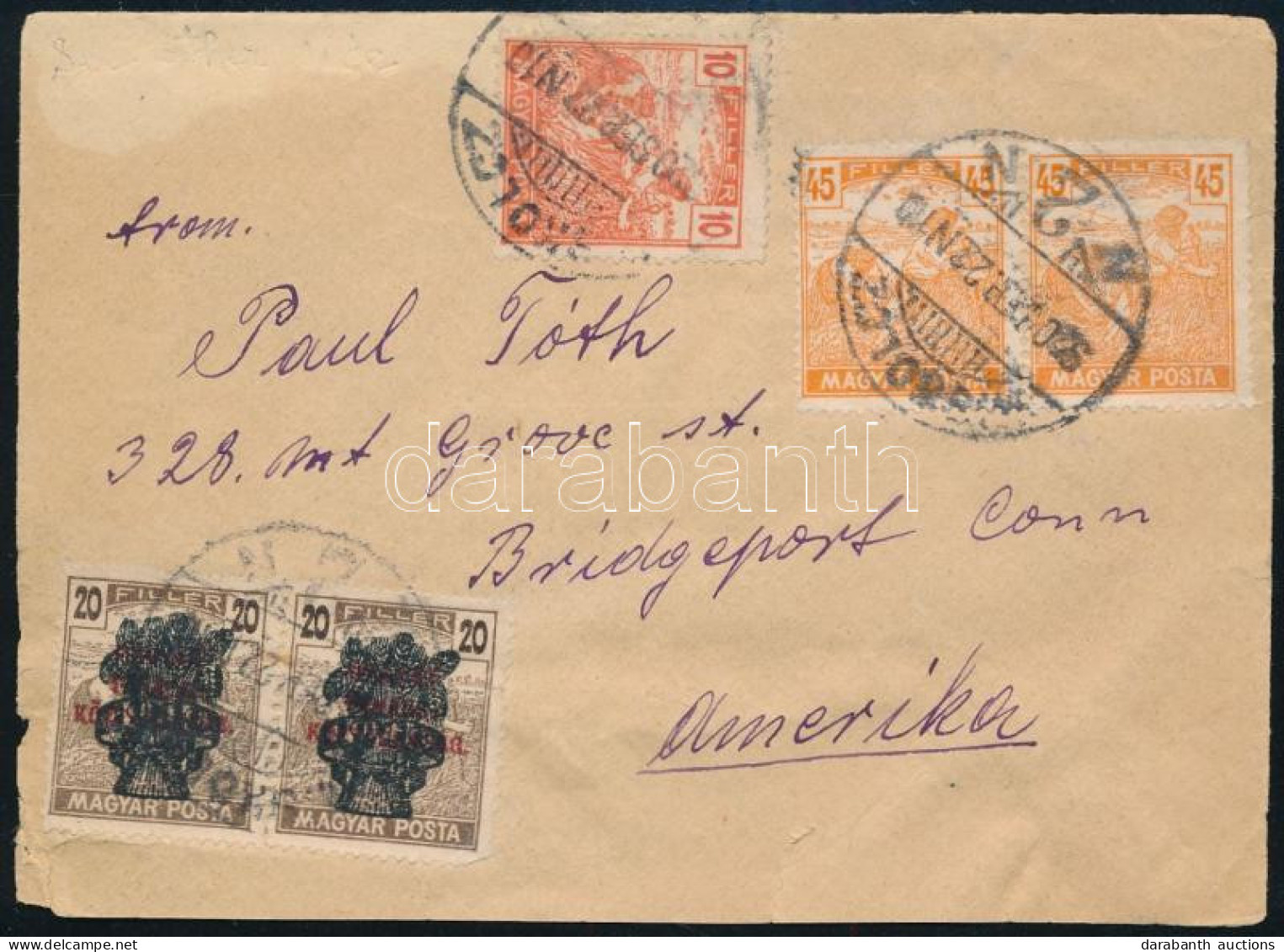 1920 Levél Az Egyesült Államokba 11 Db Bélyeggel, Közte Búzakalász / Cover With 11 Stamps To The USA "MISKOLCZ" - Sonstige & Ohne Zuordnung