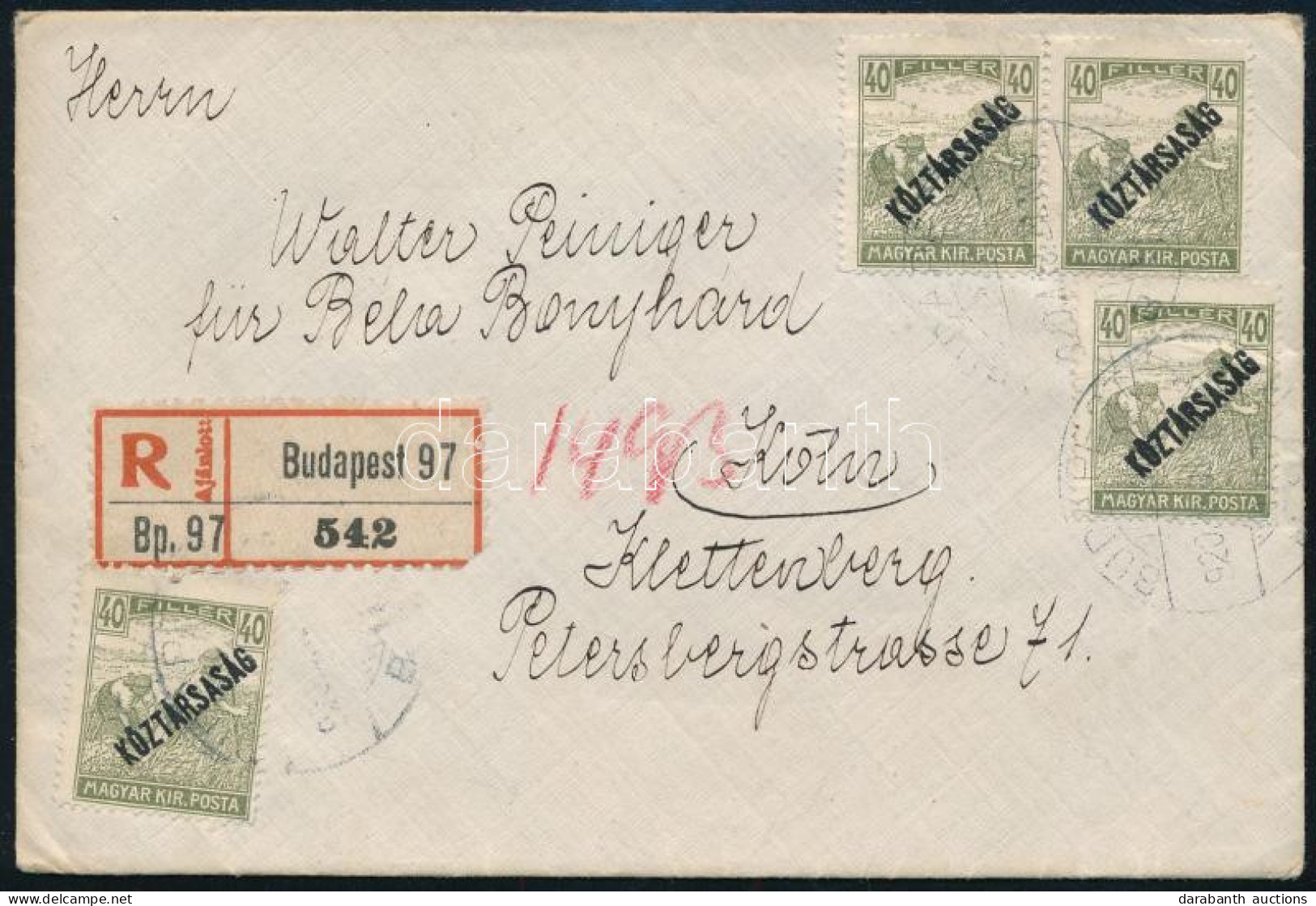 1920 Ajánlott Levél 5 Db Bélyeggel Kölnbe / Registered Cover With 5 Stamps To Köln - Sonstige & Ohne Zuordnung