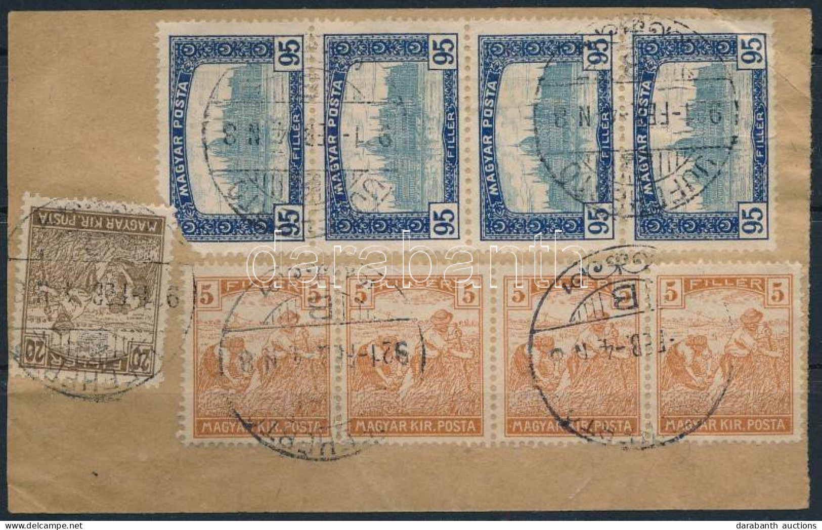 1921 Távbeszélőjegy 9 Db Bélyeggel Bérmentesítve "UJFEHÉRTÓ" / Telephone Ticket With 9 Stamps - Andere & Zonder Classificatie