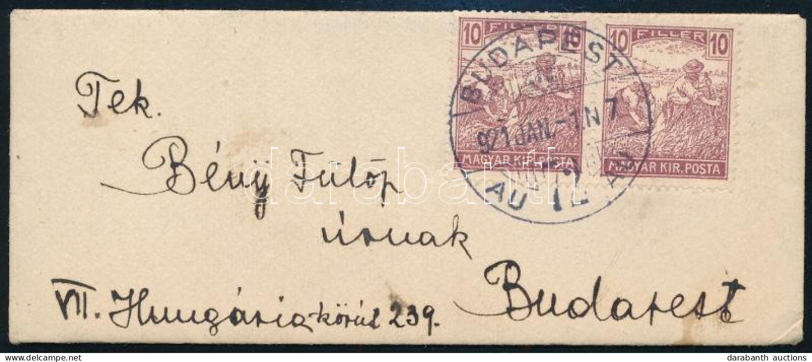 1921 Budapest Helyi Kis Méretű Levél Arató 10f Párral Bérmentesítve / Local Cover - Other & Unclassified