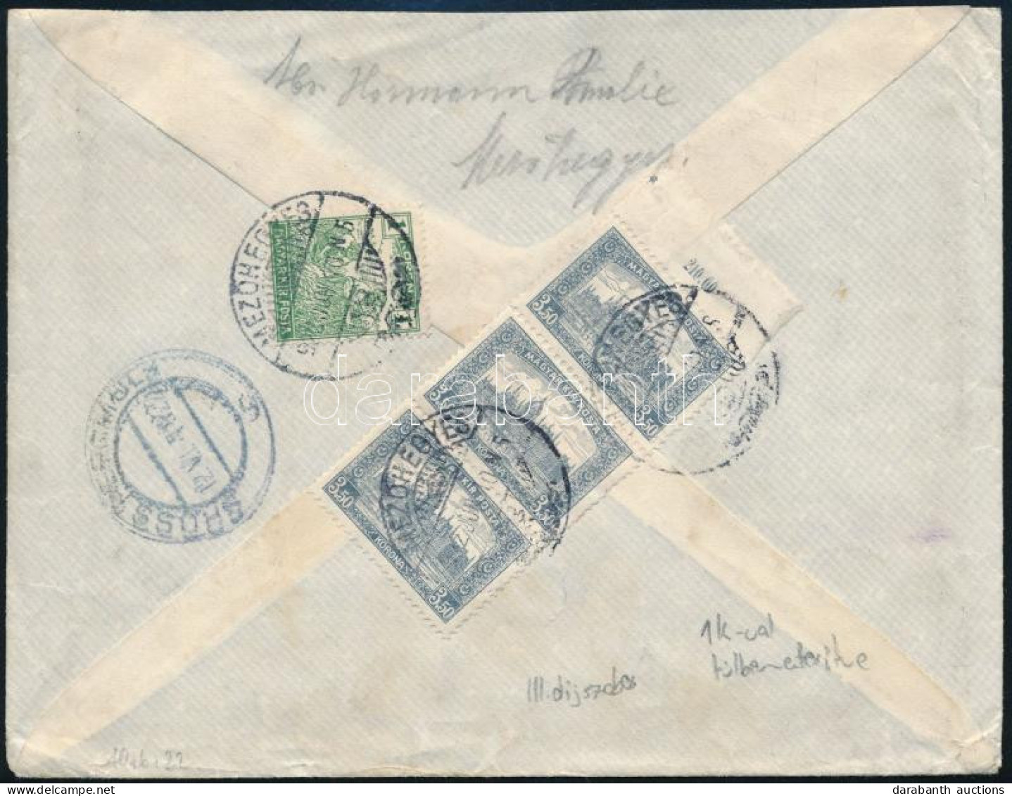 1922 Ajánlott Levél 11,5K Bérmentesítéssel Ausztriába "MEZŐHEGYES" / Registered Cover To Austria - Other & Unclassified