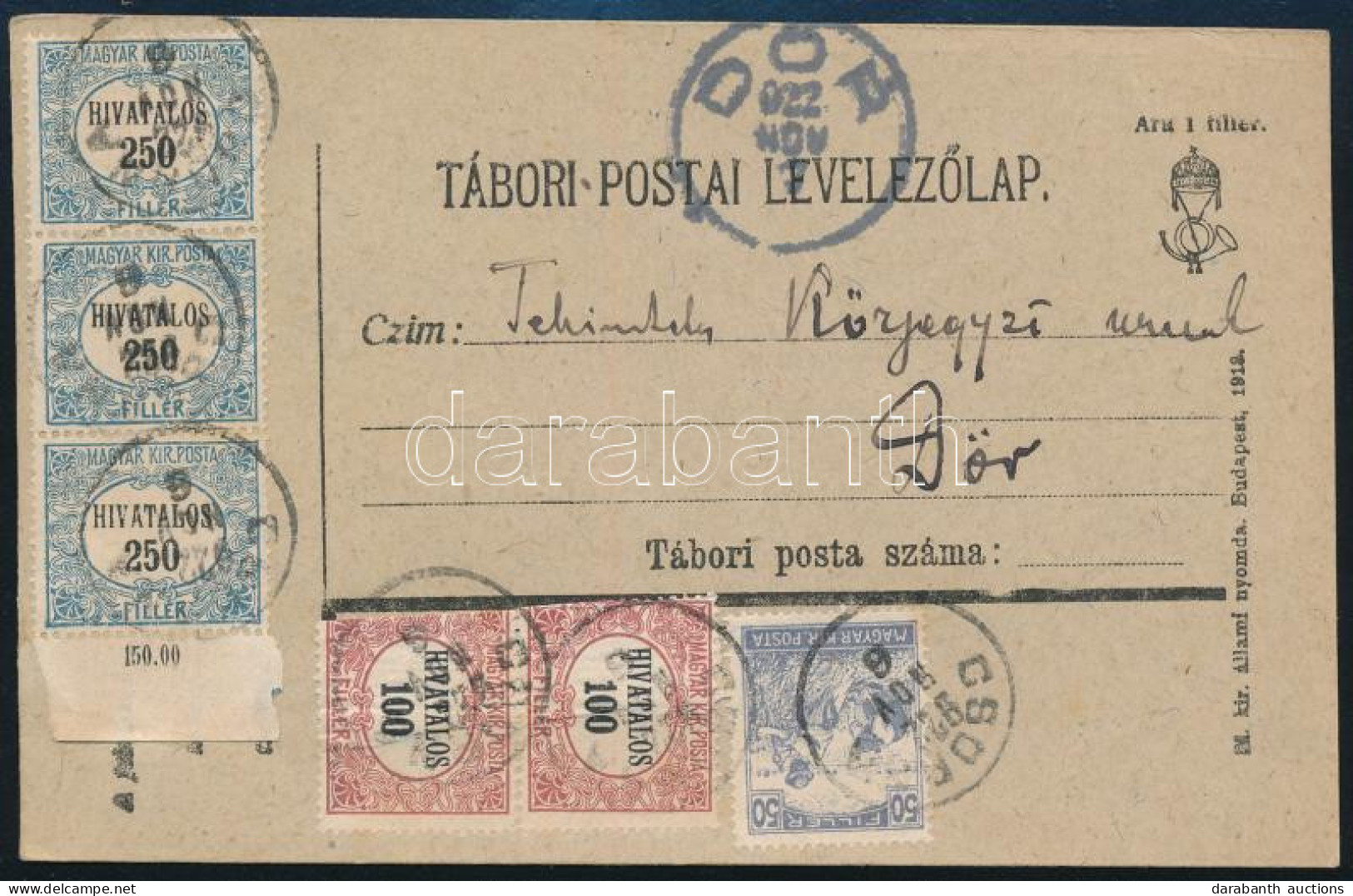 1922 Levelezőlap 6 Db Bélyeggel (5 Hivatalos) / Postcard With 6 Stamps (5 Official) "CSORNA" - "DÖR" - Andere & Zonder Classificatie