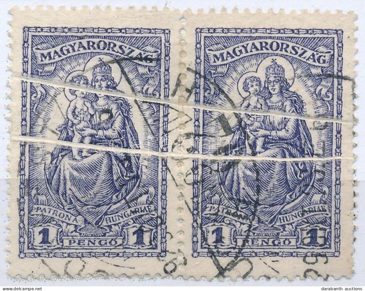 O 1926 Keskeny Madonna 1P Pár Látványos Dupla Papírránccal / Mi 427 Pair With Double Paper Crease - Autres & Non Classés