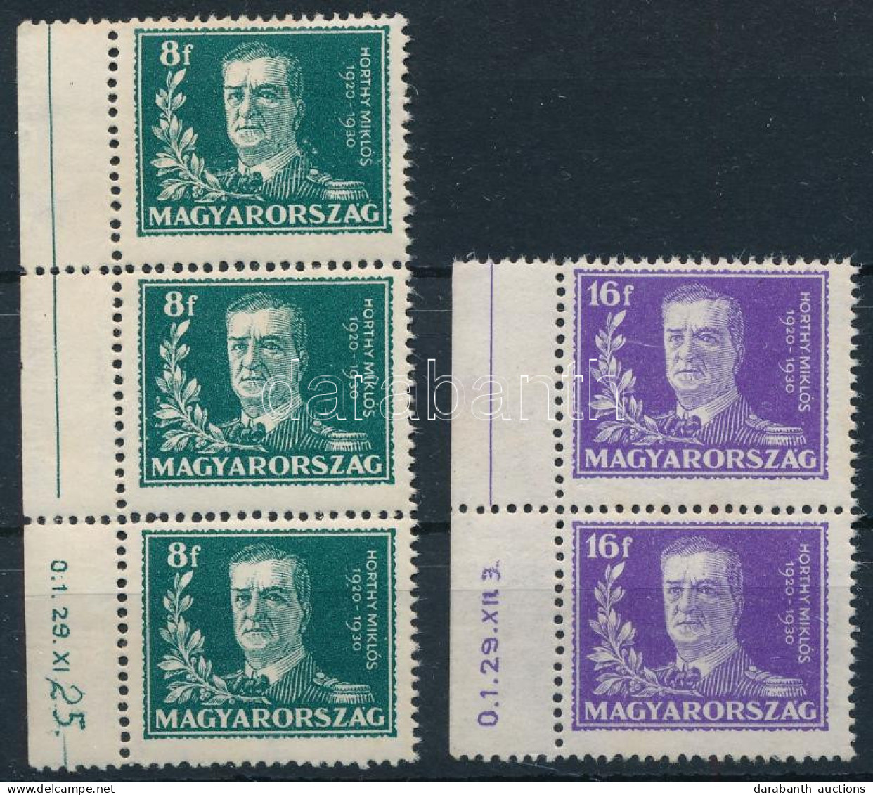 ** 1930 Kormányzói 10 éves évforduló 2 Klf ívszéli összefüggés ívszéli Dátummal / Date On The Margin - Other & Unclassified