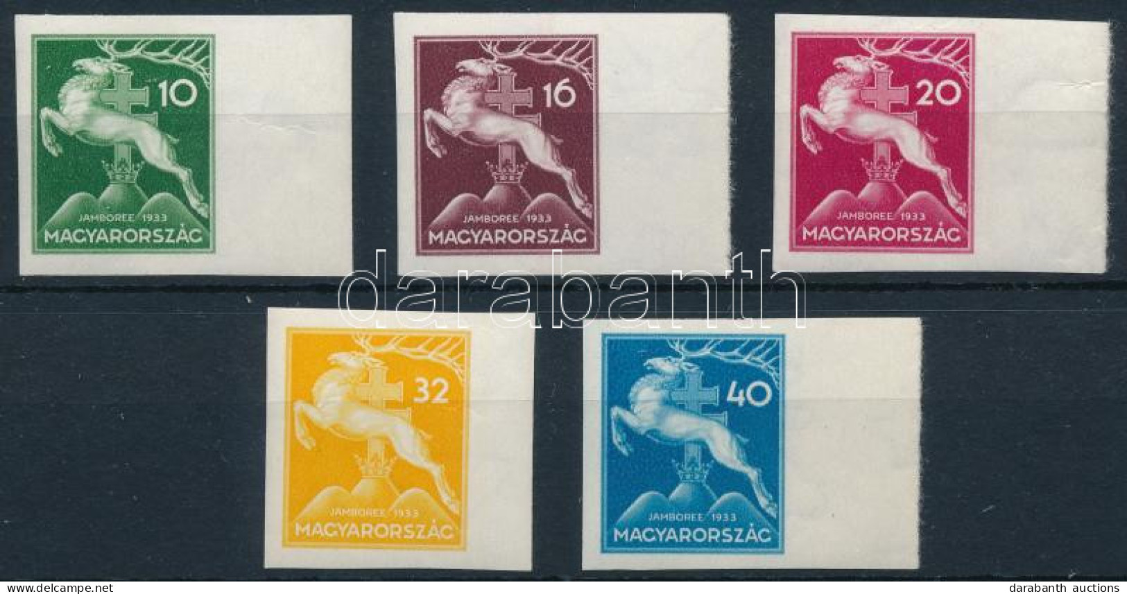 ** 1933 Cserkész ívszéli Vágott Sor (40.000+) / Mi 511-515 Imperforate Margin Set - Autres & Non Classés