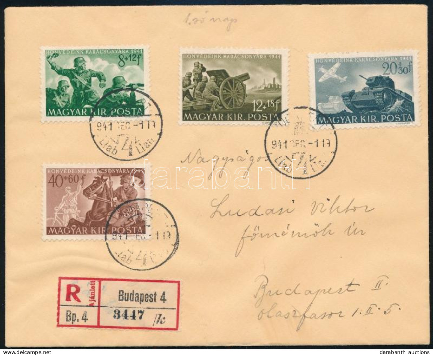 1941 Katona Sor 4 értéke Ajánlott Budapest Helyi FDC-n / Mi 682-685 On Local Registered FDC - Andere & Zonder Classificatie