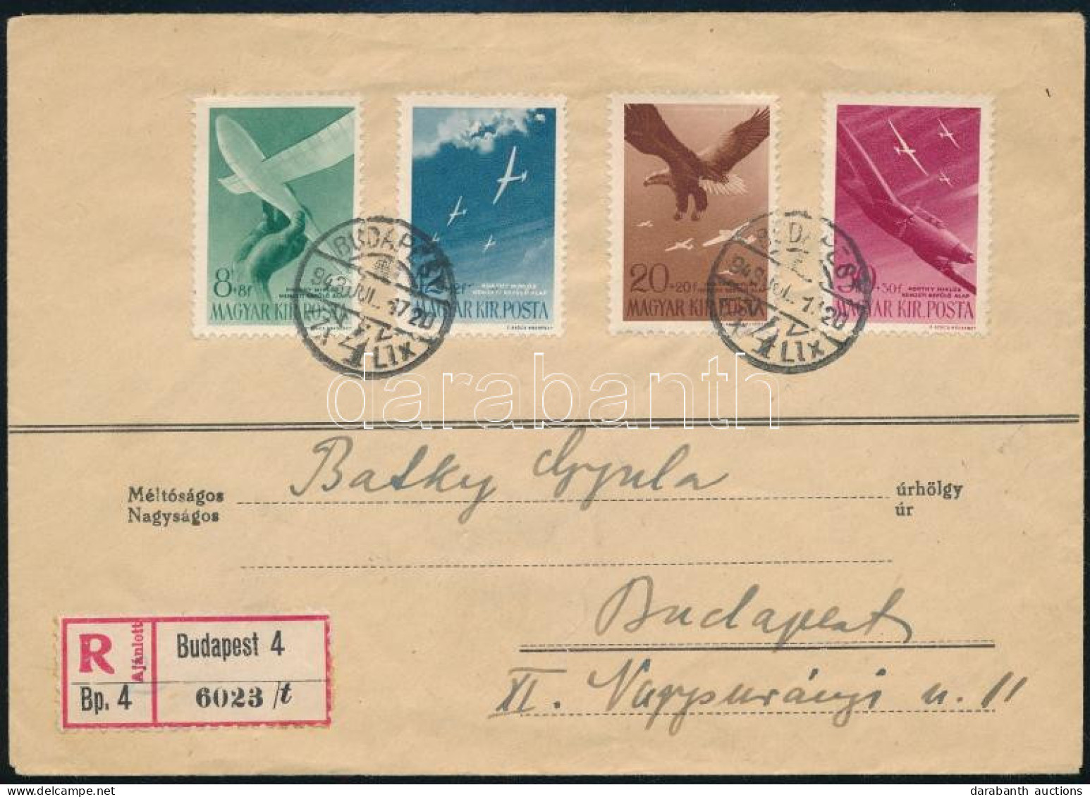 1943 Repülő Alap IV. Sor Ajánlott Budapest Helyi FDC-n / Mi 731-734 On Local Registered FDC - Altri & Non Classificati