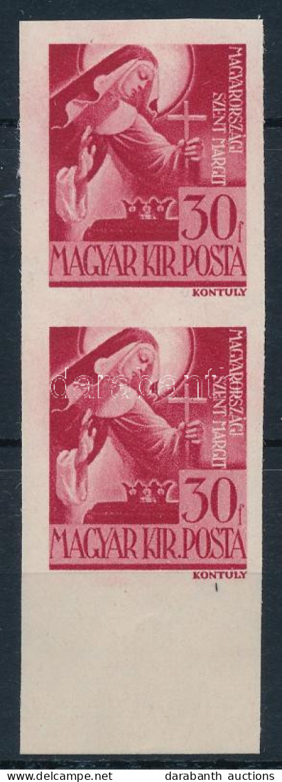 ** 1944 Szent Margit ívszéli Vágott Pár (24.000+) / Mi 753 Imperforate Margin Stamp - Autres & Non Classés