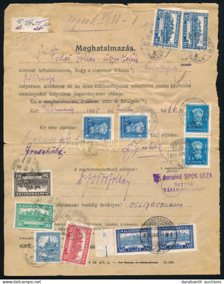 1928-1939 Meghatalmazás 1925-ös Dátummal 27 Db Bélyeggel / Authorisation Form With 27 Stamps - Other & Unclassified