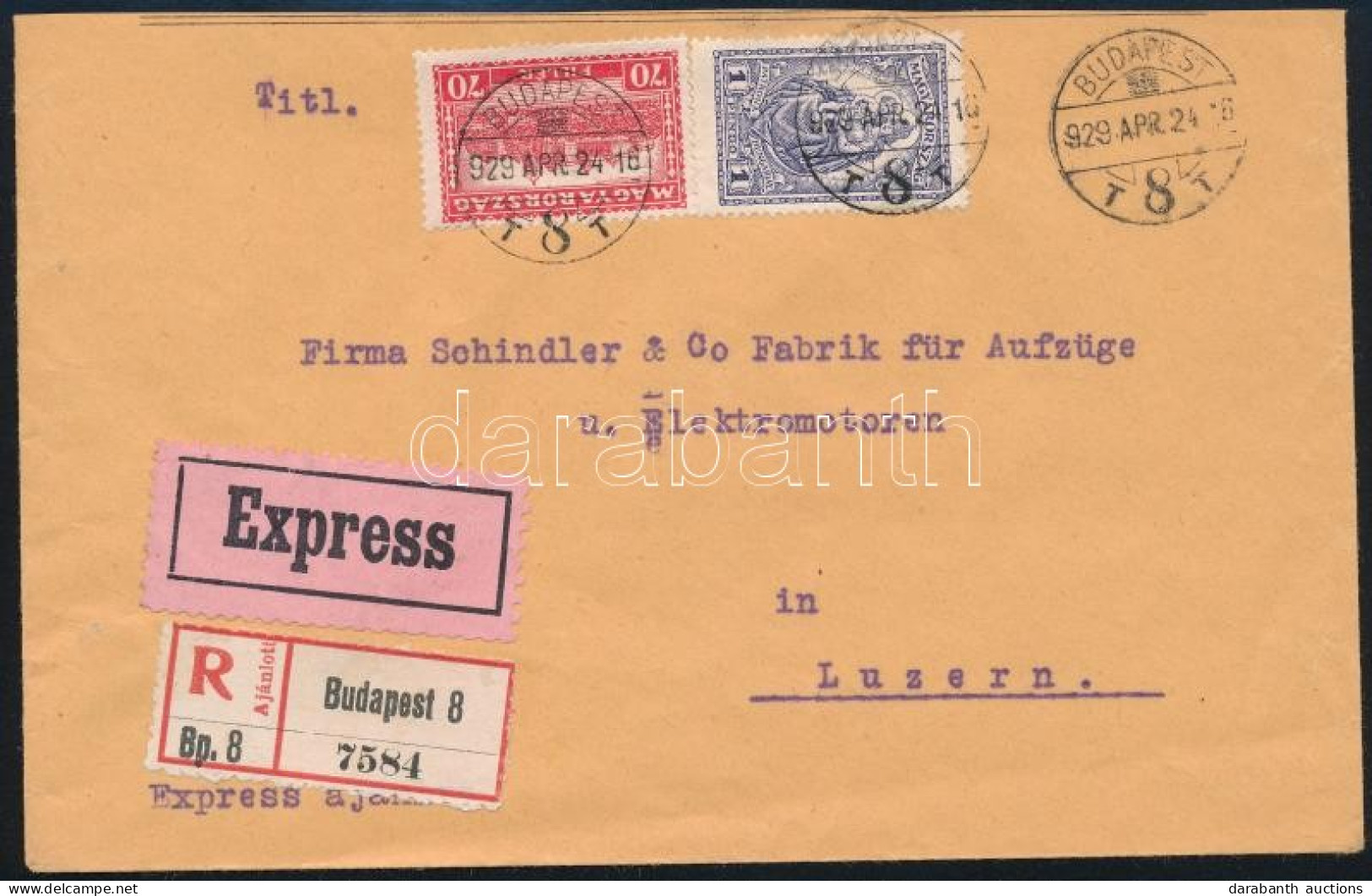 1929 Ajánlott, Expressz Légi Levél 1,70P Bérmentesítéssel Svájcba / Registered Express Airmail Cover To Switzerland - Andere & Zonder Classificatie