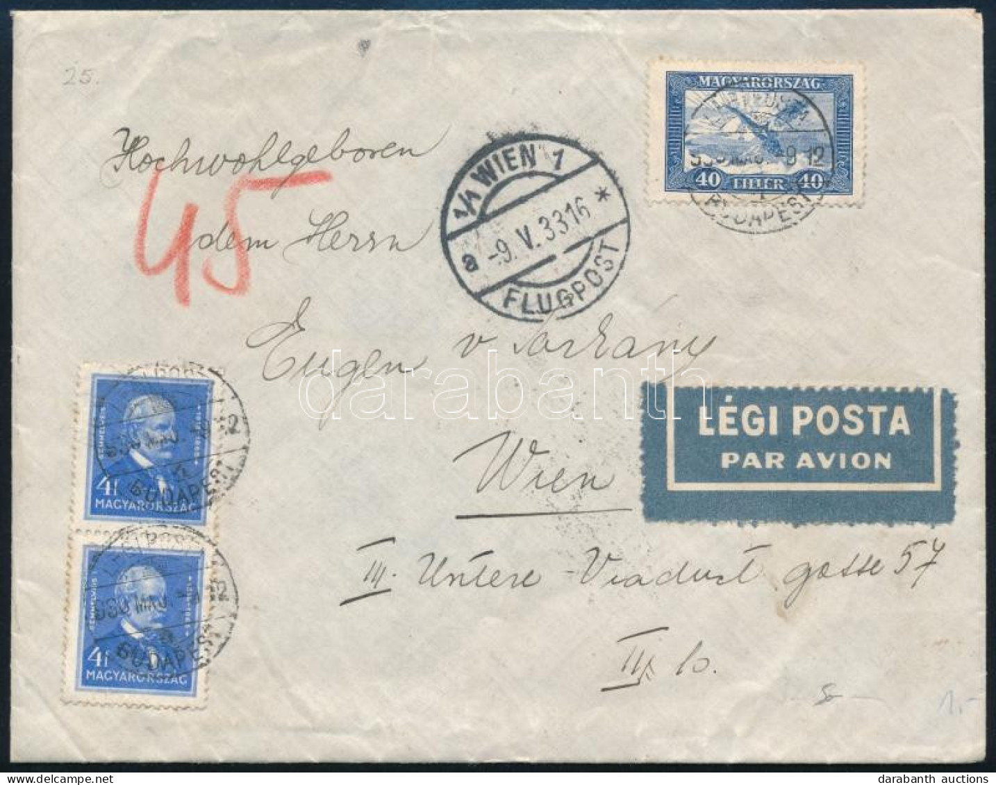 1933 Légi Levél Bécsbe / Airmail Cover To Vienna - Andere & Zonder Classificatie