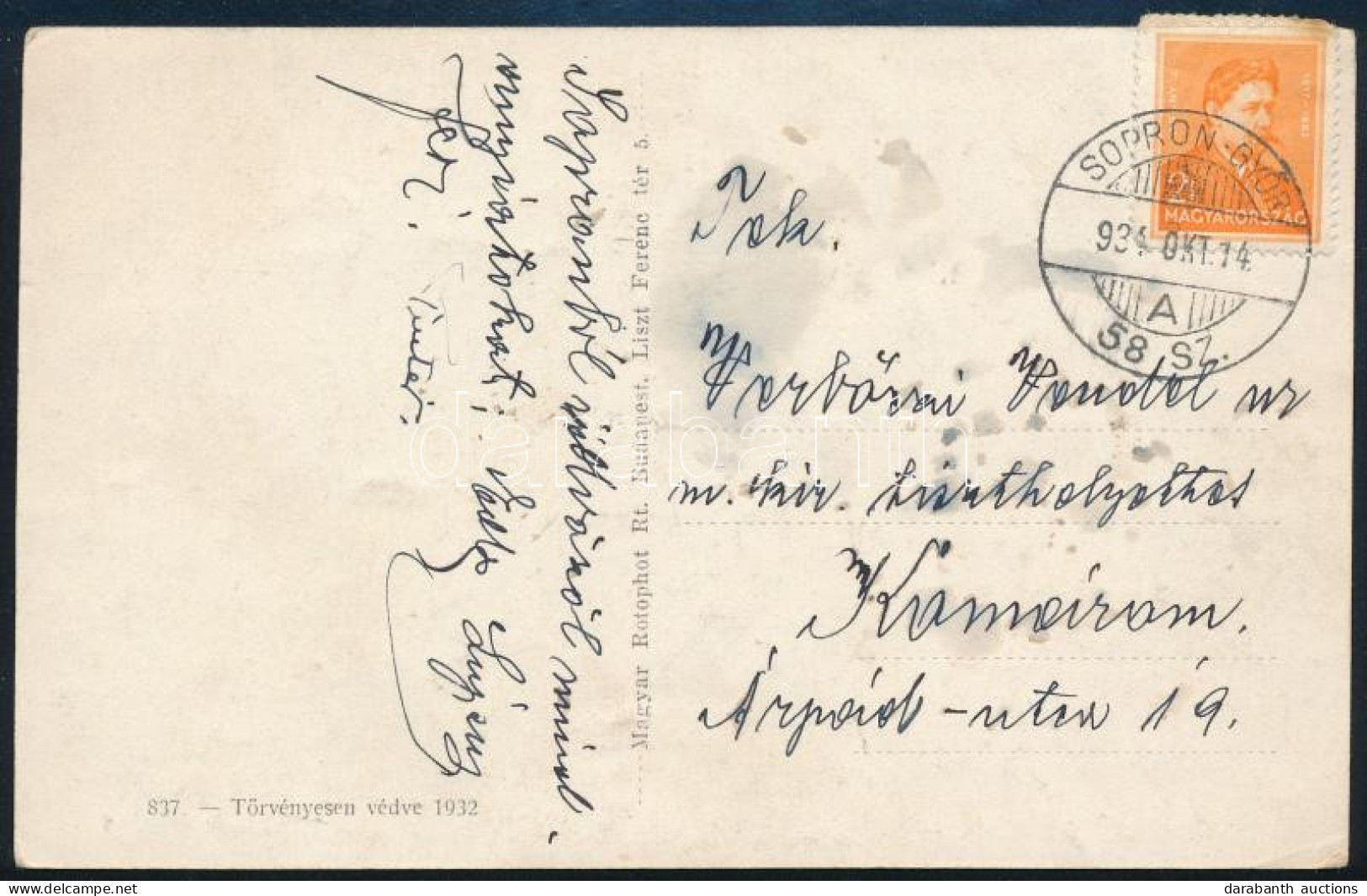 1934 Képeslap "SOPRON-GYŐR" Vasúti Mozgóposta Bélyegzéssel / Postcard With Railway Postmark - Other & Unclassified