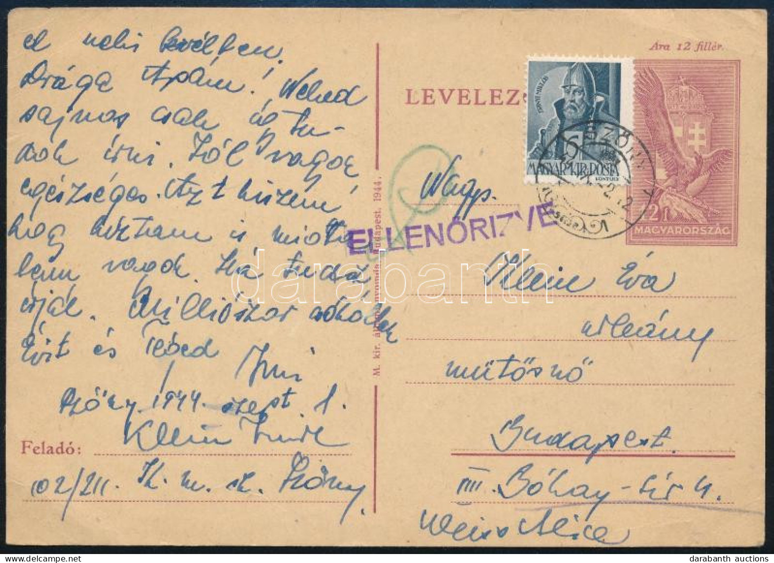 1944. Szep. 1 Cenzúrás Levelezőlap Munkaszolgálatból, Szőnyből / Censored Postcard From Forced Military Labour Service - Sonstige & Ohne Zuordnung