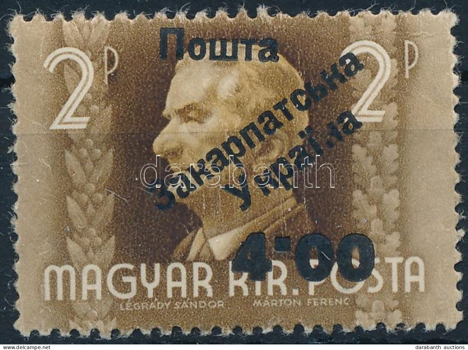 ** Ungvár I. 1945 Horthy 4.00/2P. Signed: Bodor (30.000) (ráncok / Creases) - Altri & Non Classificati